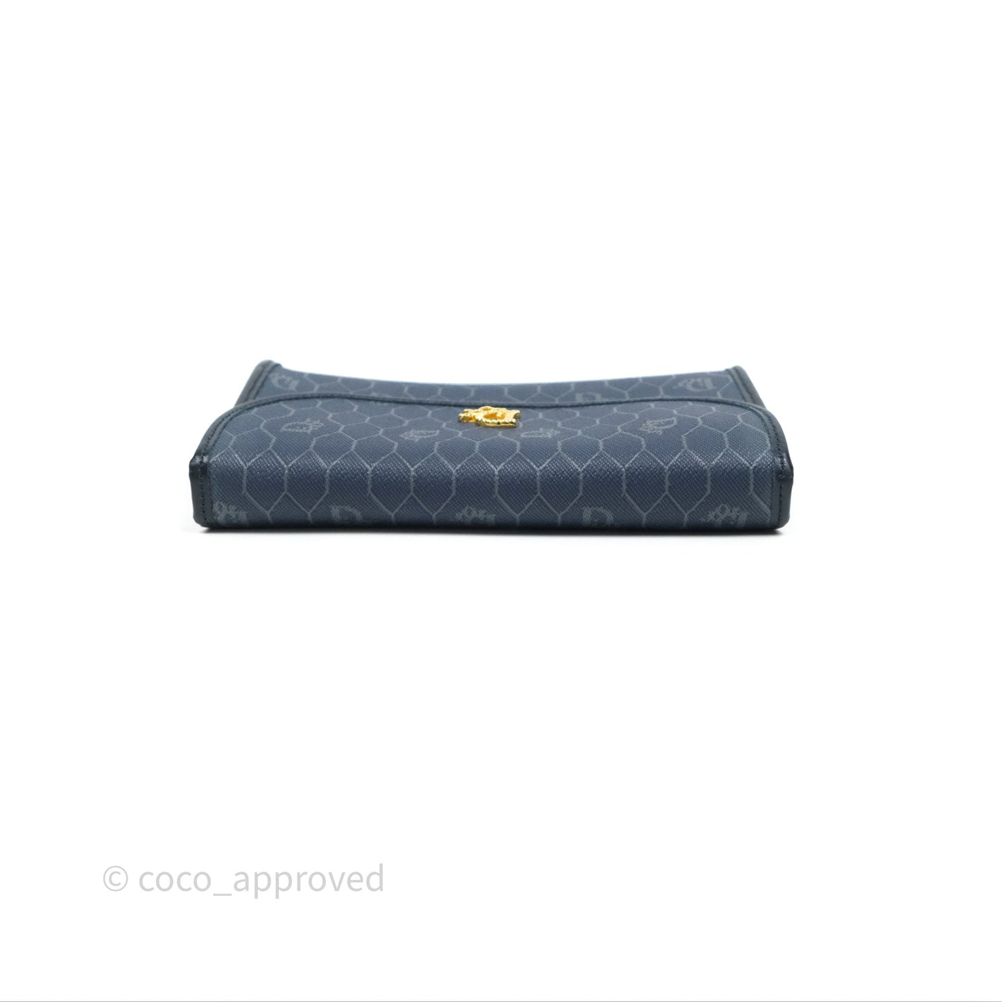 Christian Dior Vintage Honeycomb Flap Bag Navy Gold Hardware