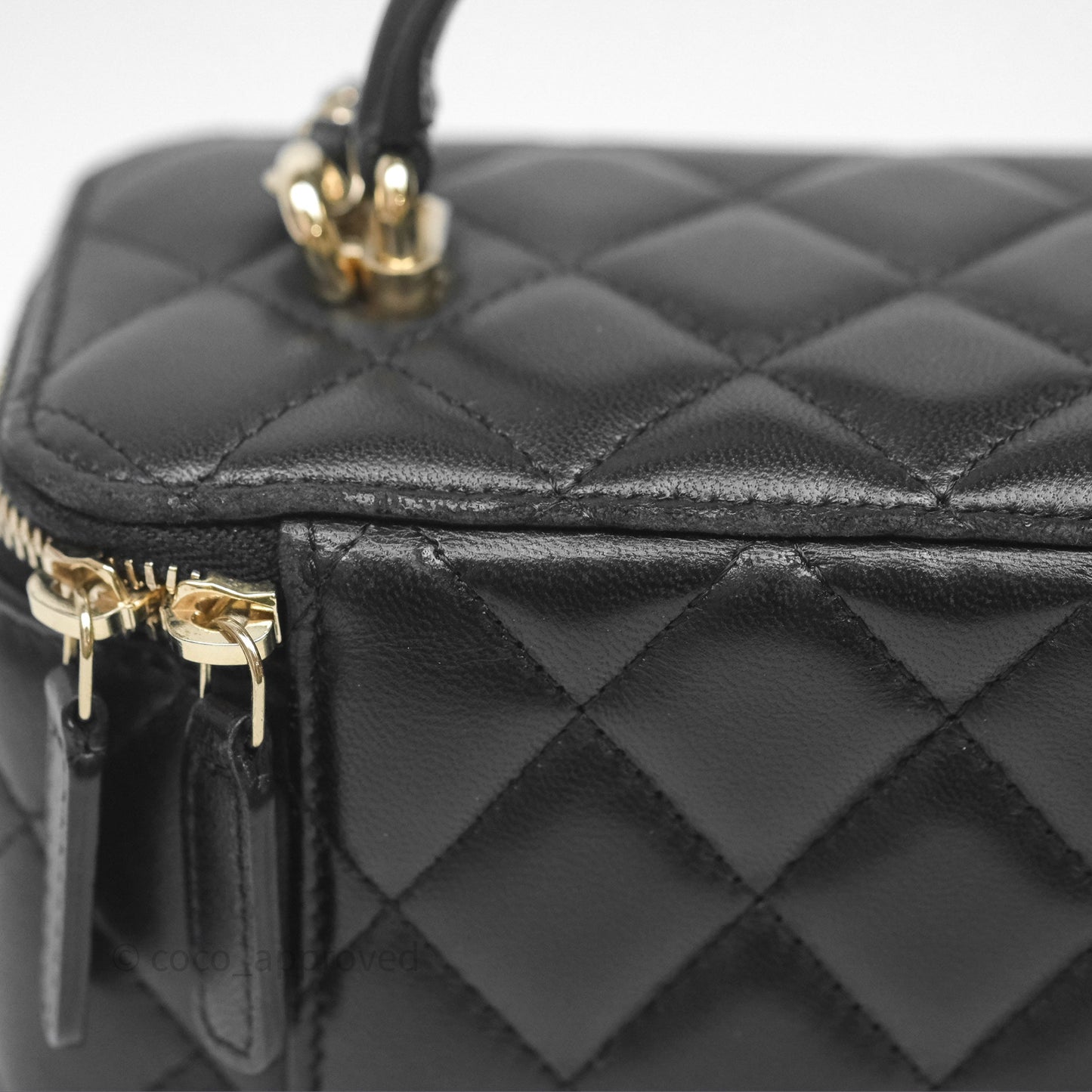 Chanel Classic Vanity Rectangular Top Handle With Chain Black Lambskin Gold Hardware