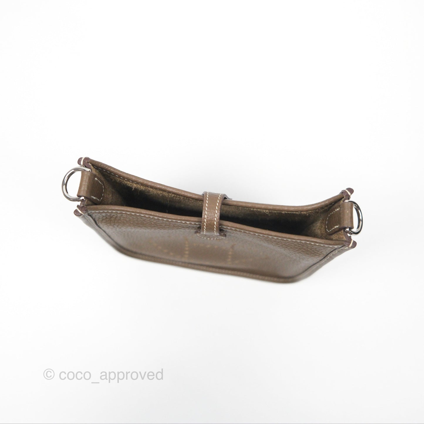 Hermès Mini Evelyne 16 Etoupe 18 Clemence Palladium Hardware with Bleu Indigo Strap