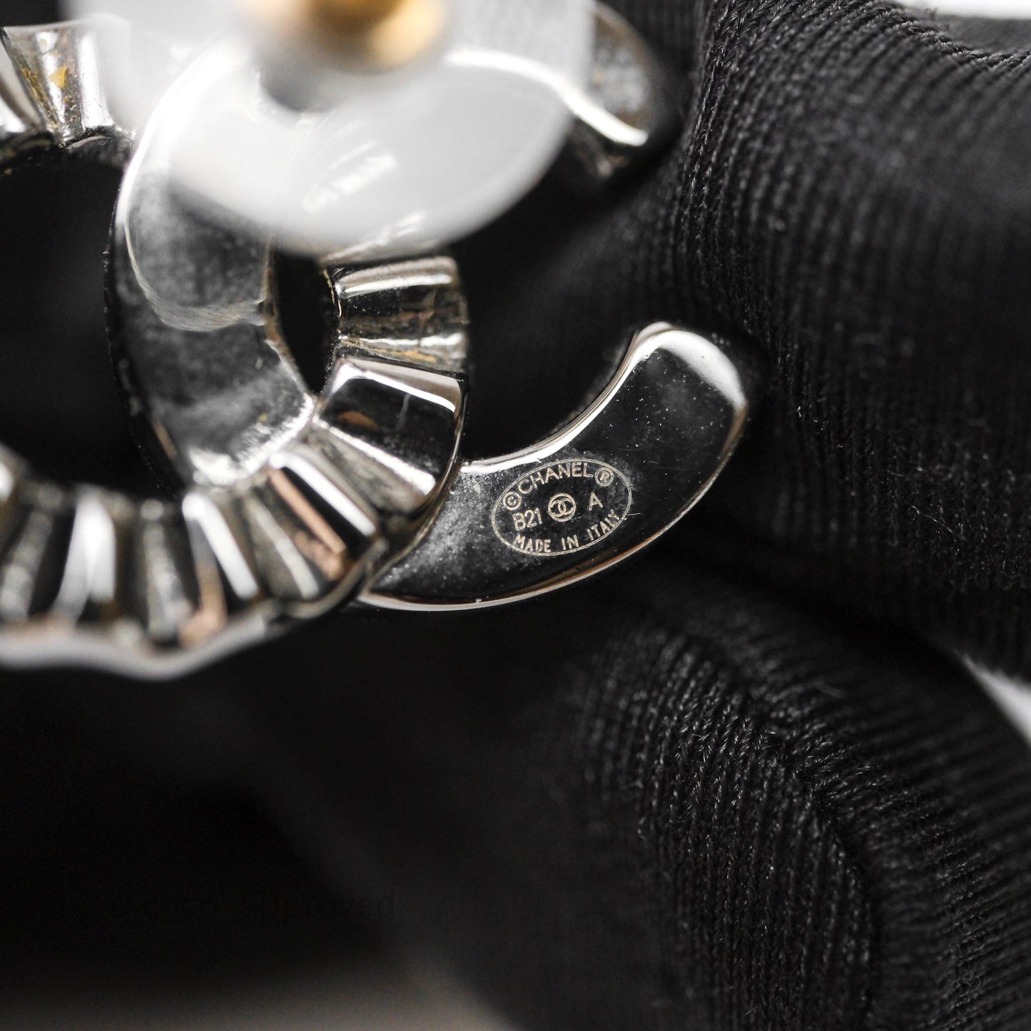 Chanel CC Half Crystal Earrings Silver Tone 21A