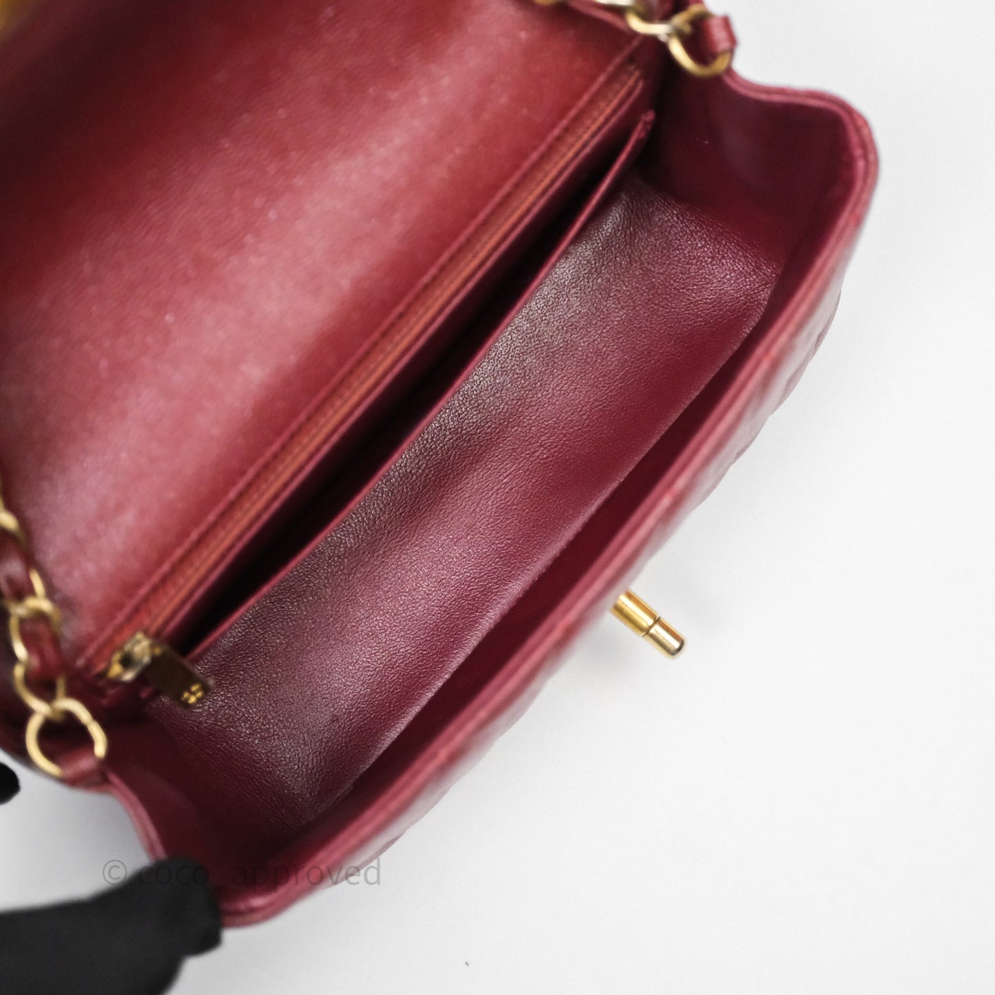Chanel Classic Quilted Mini Rectangular Flap Burgundy Caviar Aged Gold Hardware