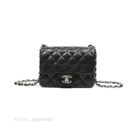 Chanel Mini Square Flap Quilted Black Lambskin Silver Hardware