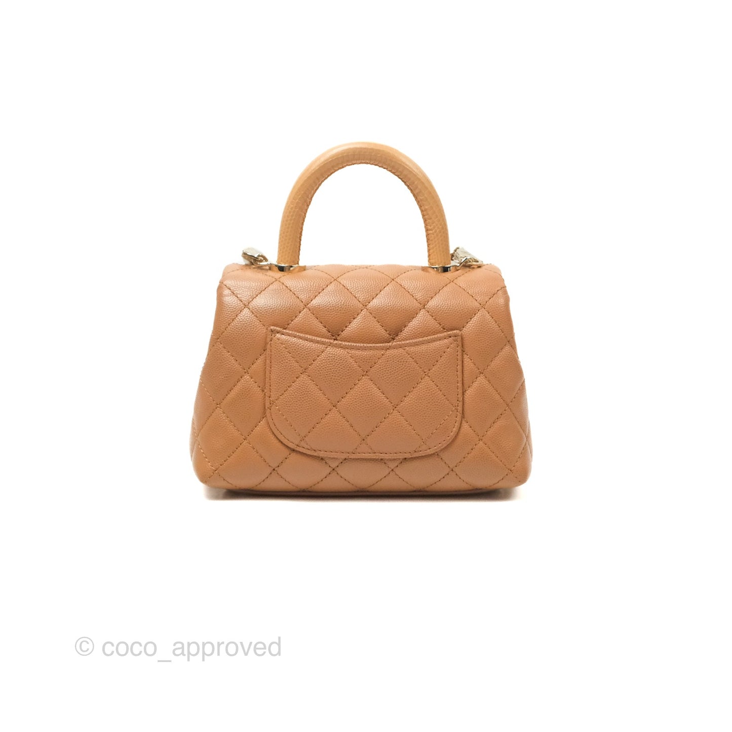 Chanel Mini Coco Handle Dark Beige Caviar Lizard Handle Gold Hardware