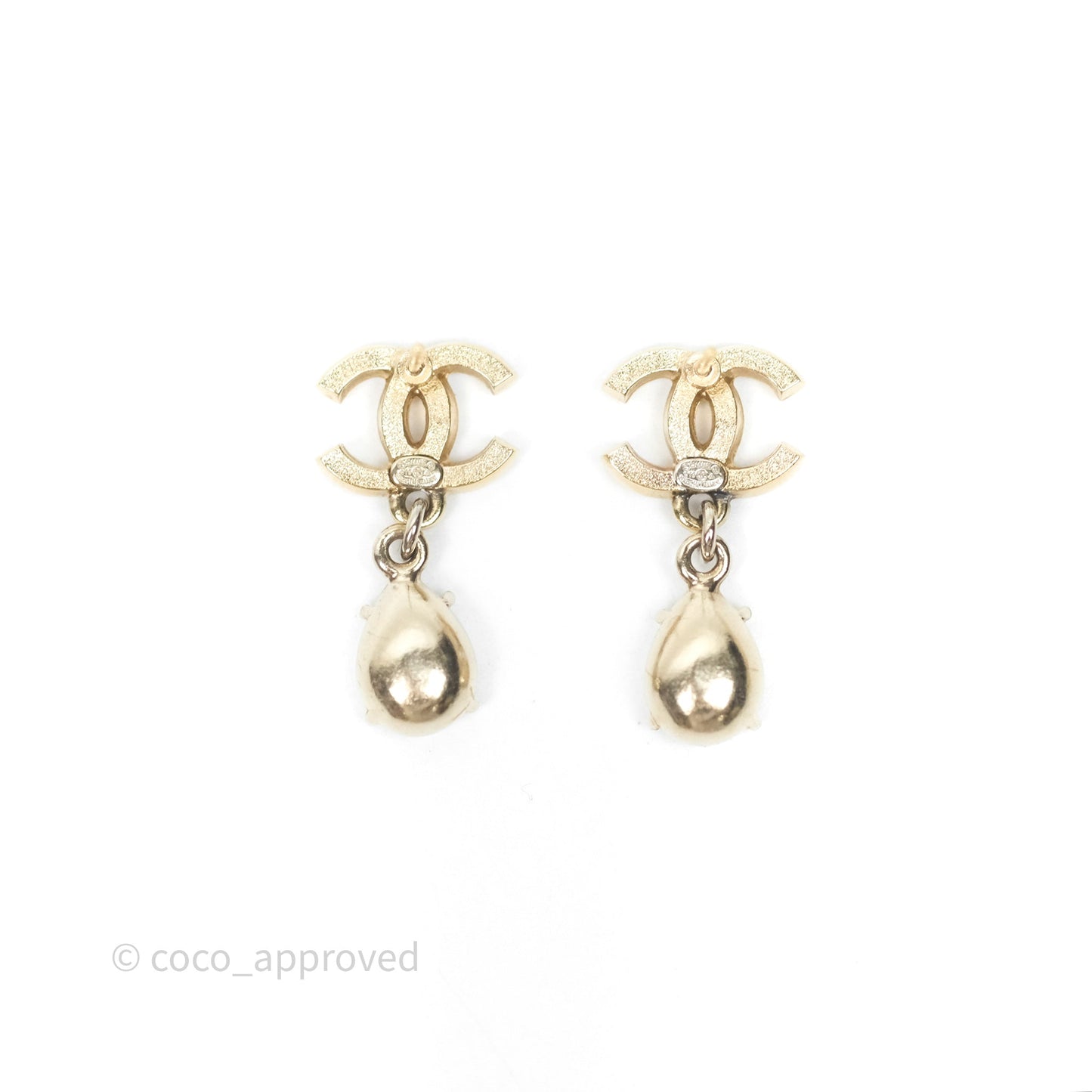 Chanel Crystal CC Drop Earrings Gold Tone 19A