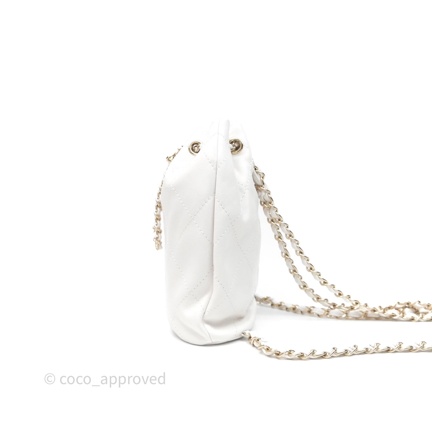 Chanel Quilted Drawstring Bucket Backpack White Calfskin Gold Hardware 24C