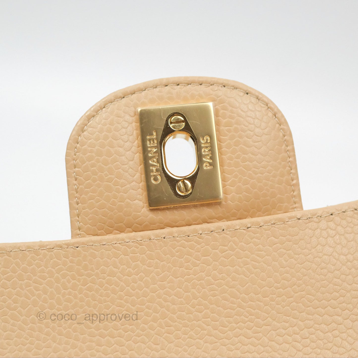 Chanel Small Quilted Classic Flap Beige Caviar Gold Hardware