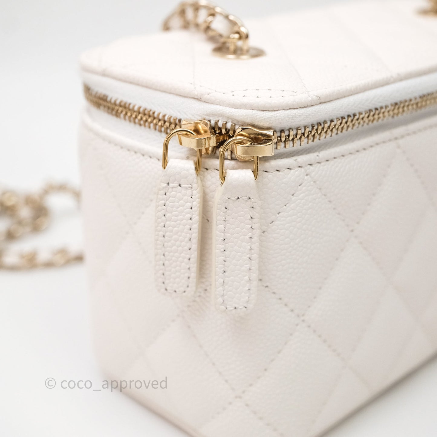 Chanel Classic Vanity Rectangular with Chain White Caviar Gold Hardware