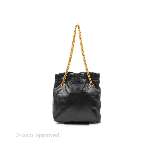 Balenciaga Small Crush Tote Bag Black Calfskin Aged Gold Hardware