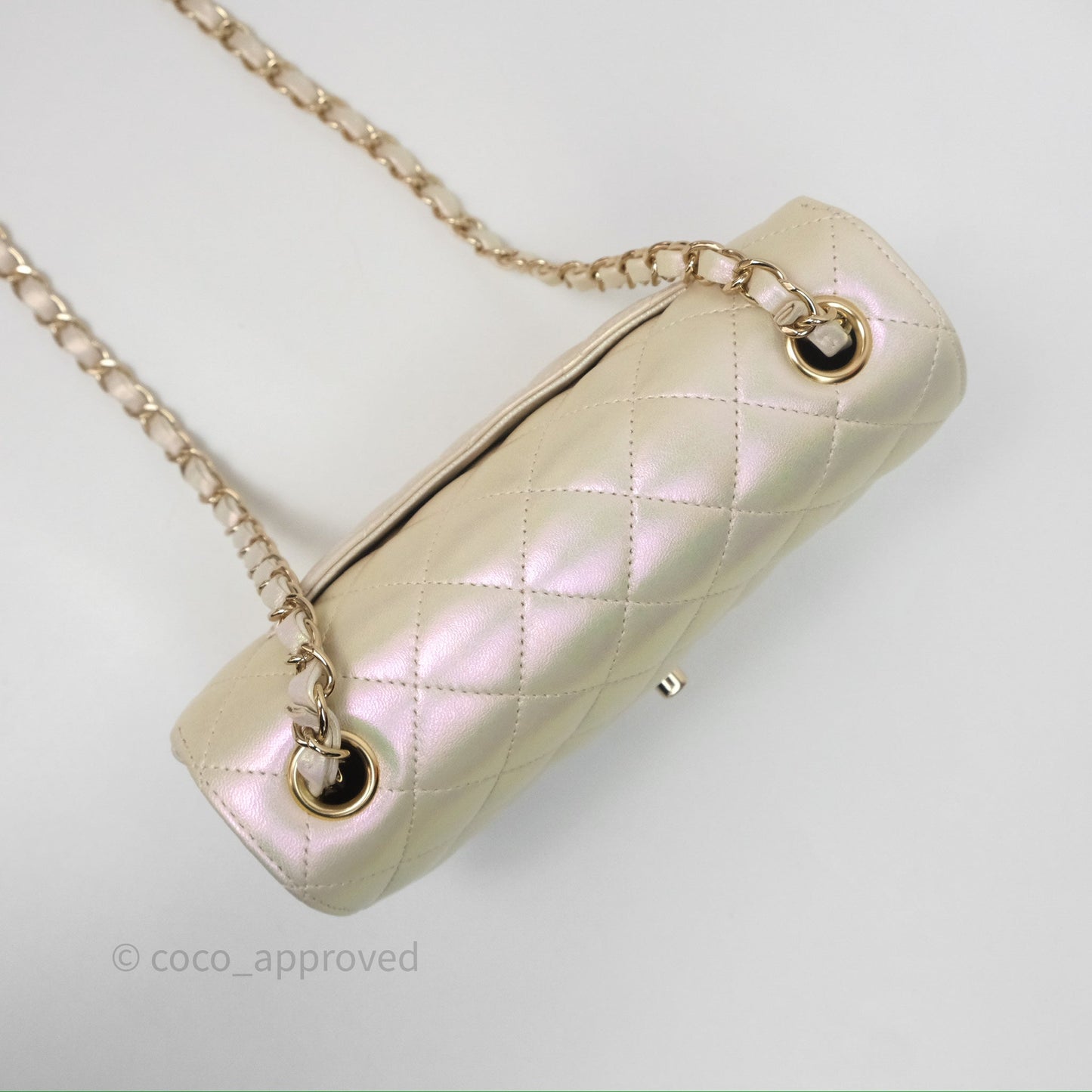 Chanel Mini Rectangular Quilted Iridescent Ivory Lambskin Gold Hardware 20B