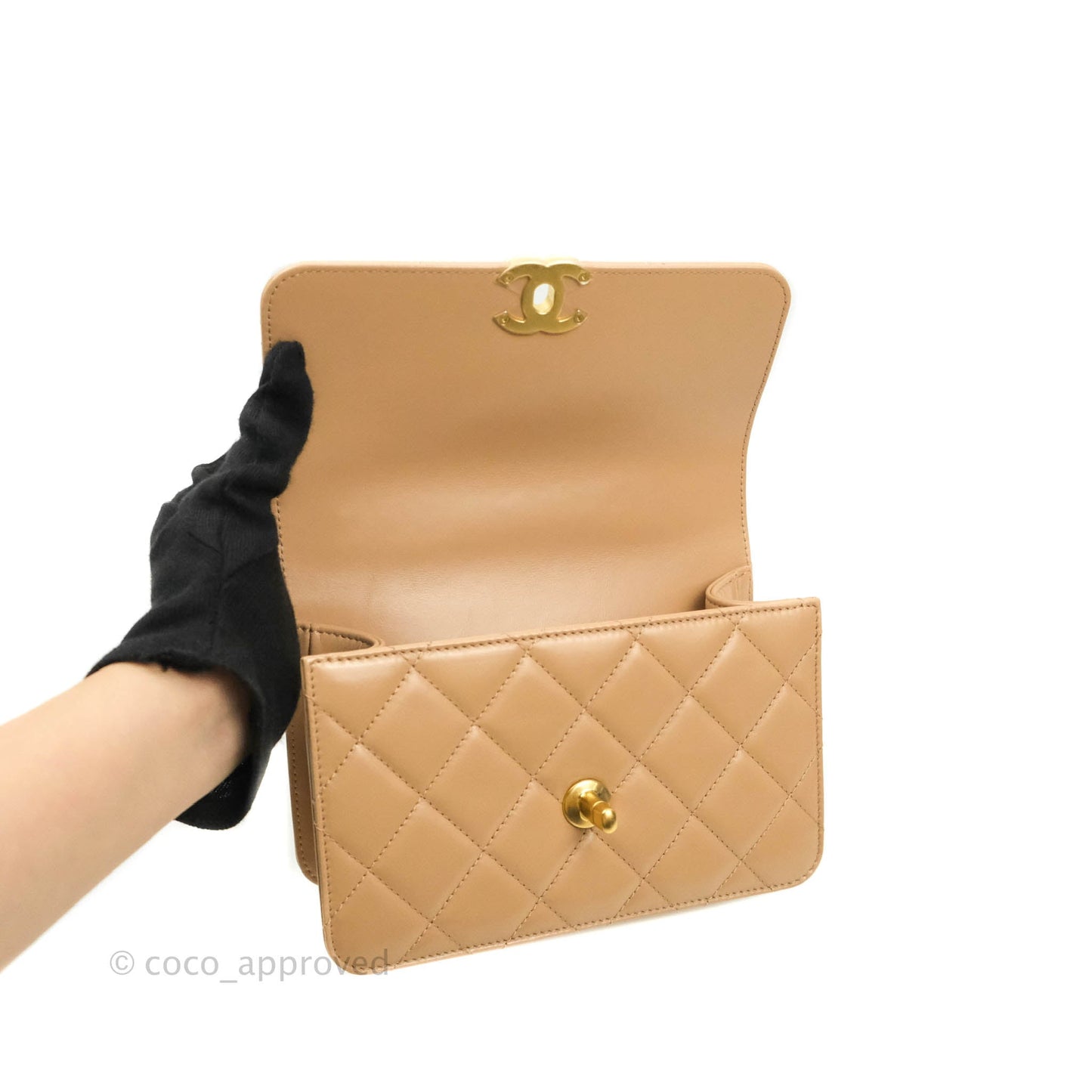 Chanel Quilted Mini Perfect Fit Adjustable Beige Calfskin Gold Hardware 21A