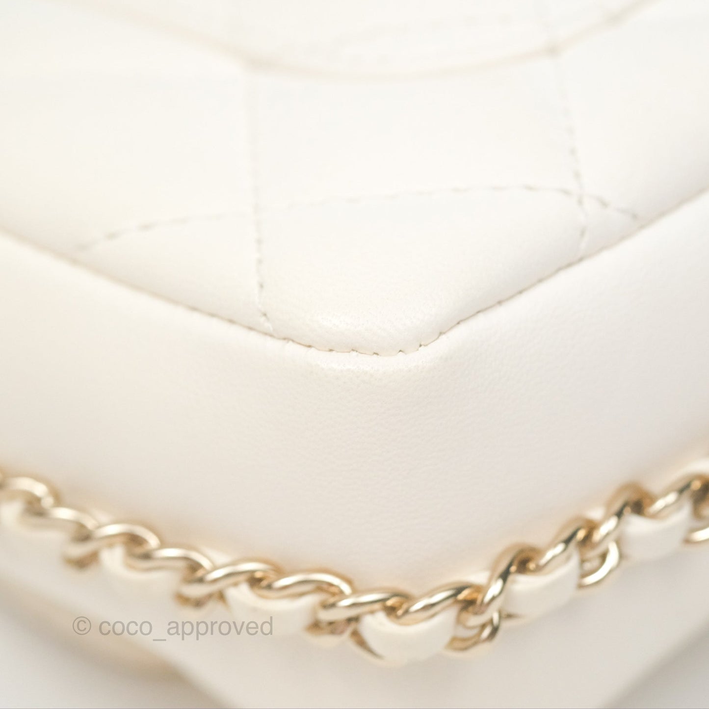 Chanel Small Logo Pearl Chain Flap Bag White Lambskin Gold Hardware