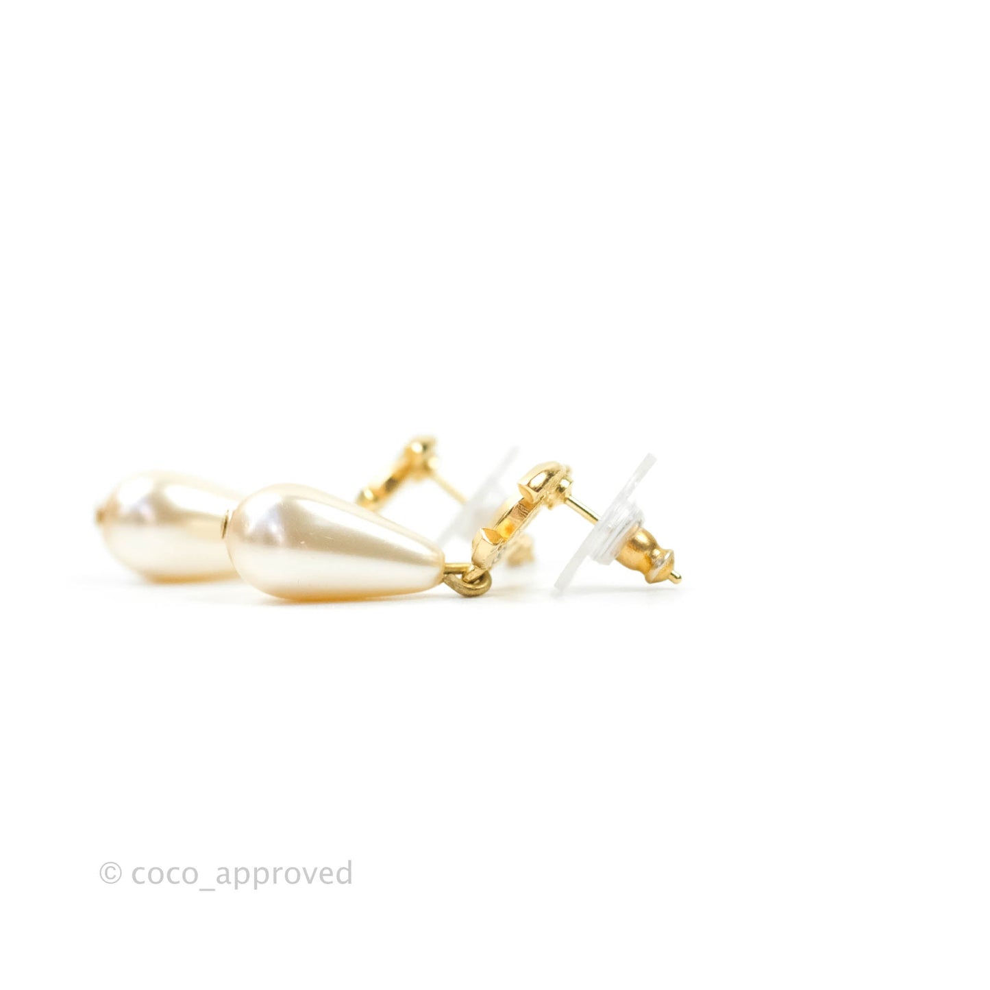 Chanel CC Drop Crystal Earrings Gold Tone 20A