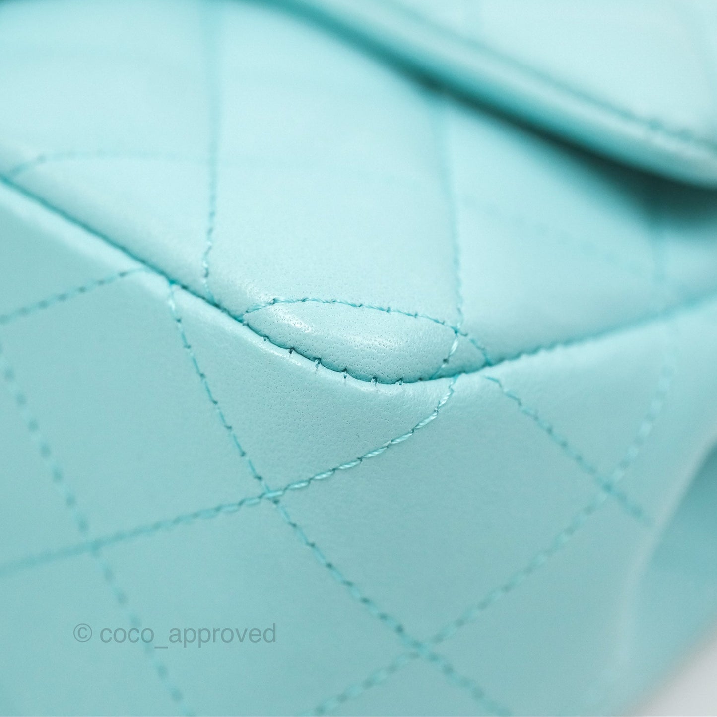 Chanel Quilted Mini Rectangular Flap Tiffany Blue Lambskin Silver Hardware