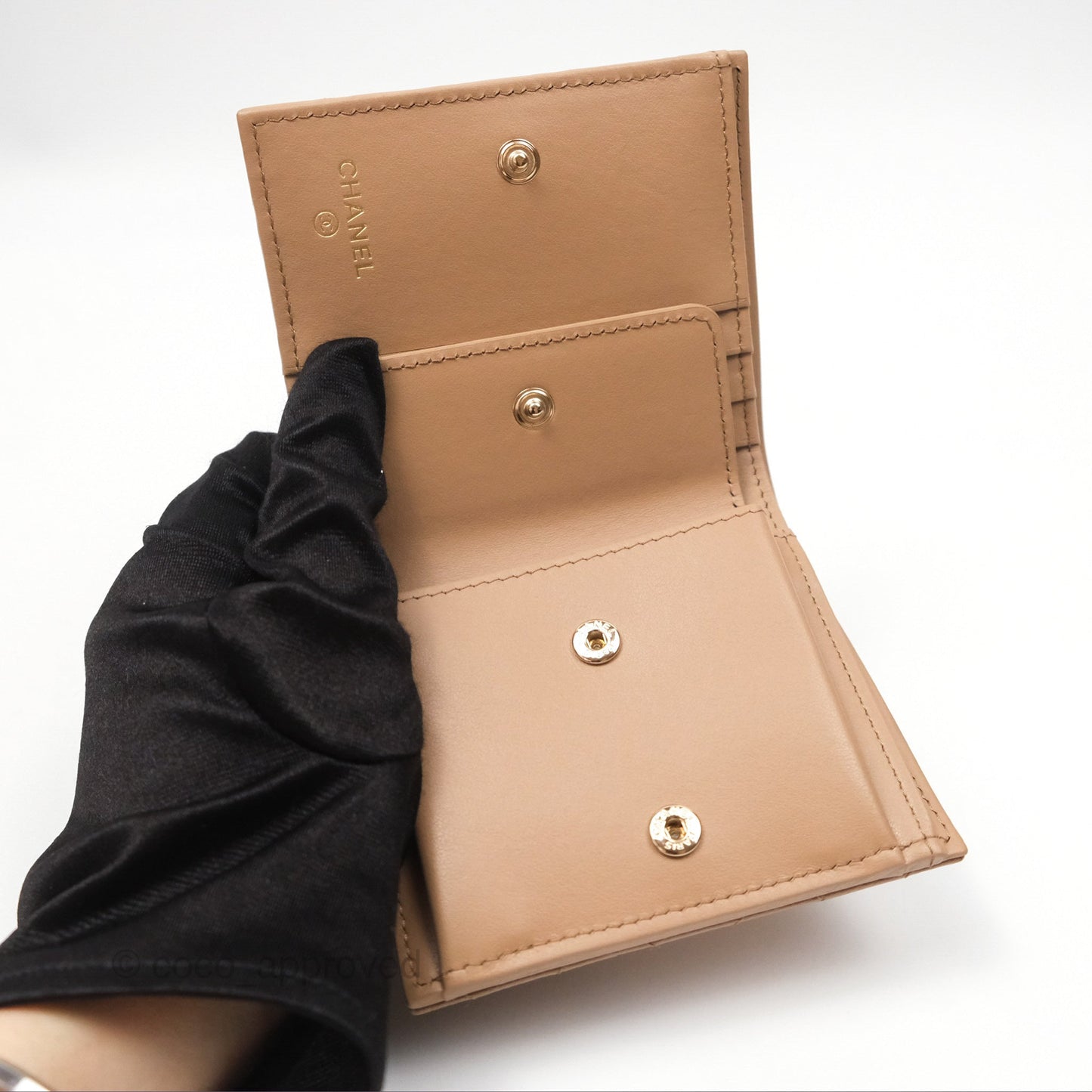 Chanel Short Wallet Beige Caviar Gold Hardware 22K