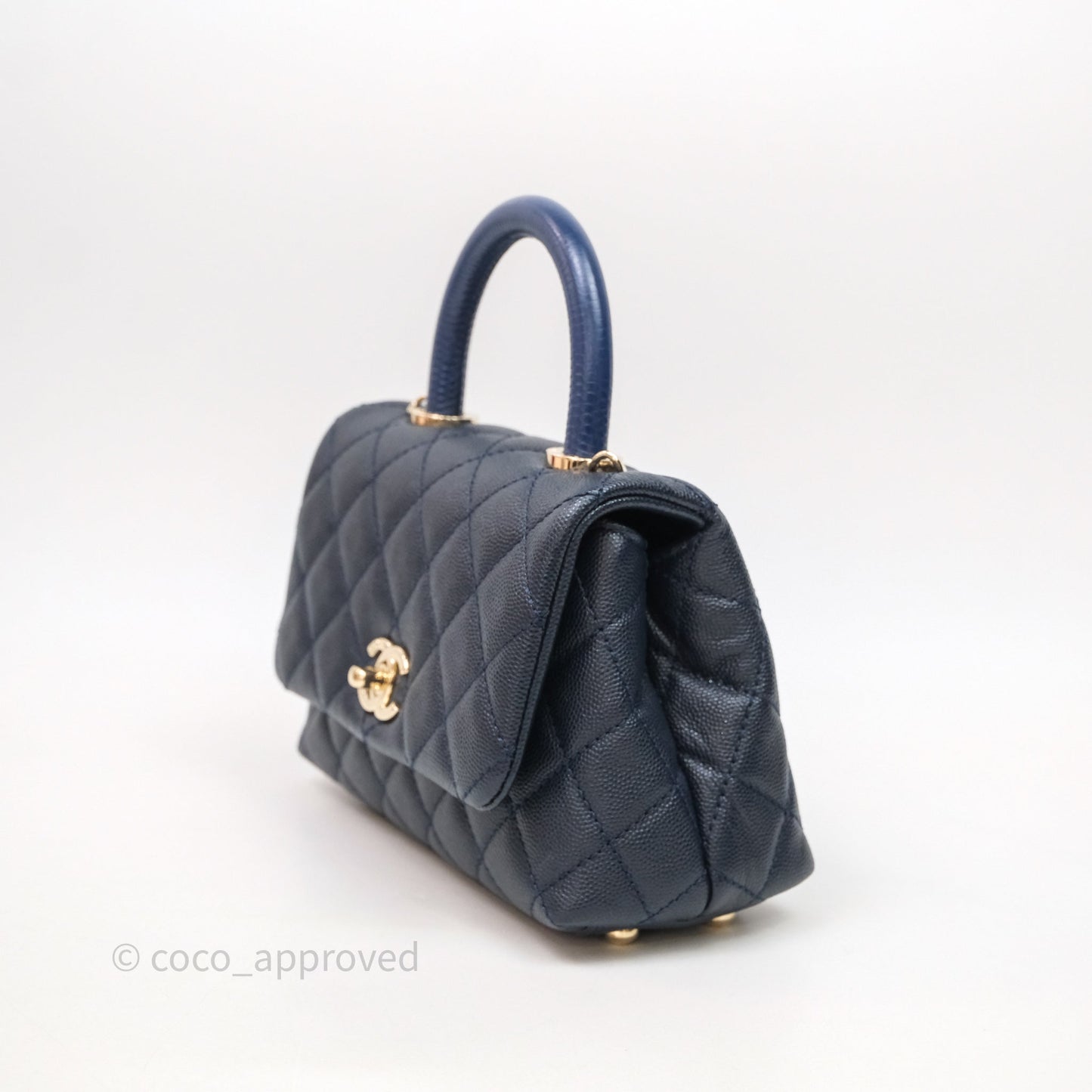 Chanel Mini Coco Handle Quilted Navy Caviar Gold Hardware Lizard Embossed Handle