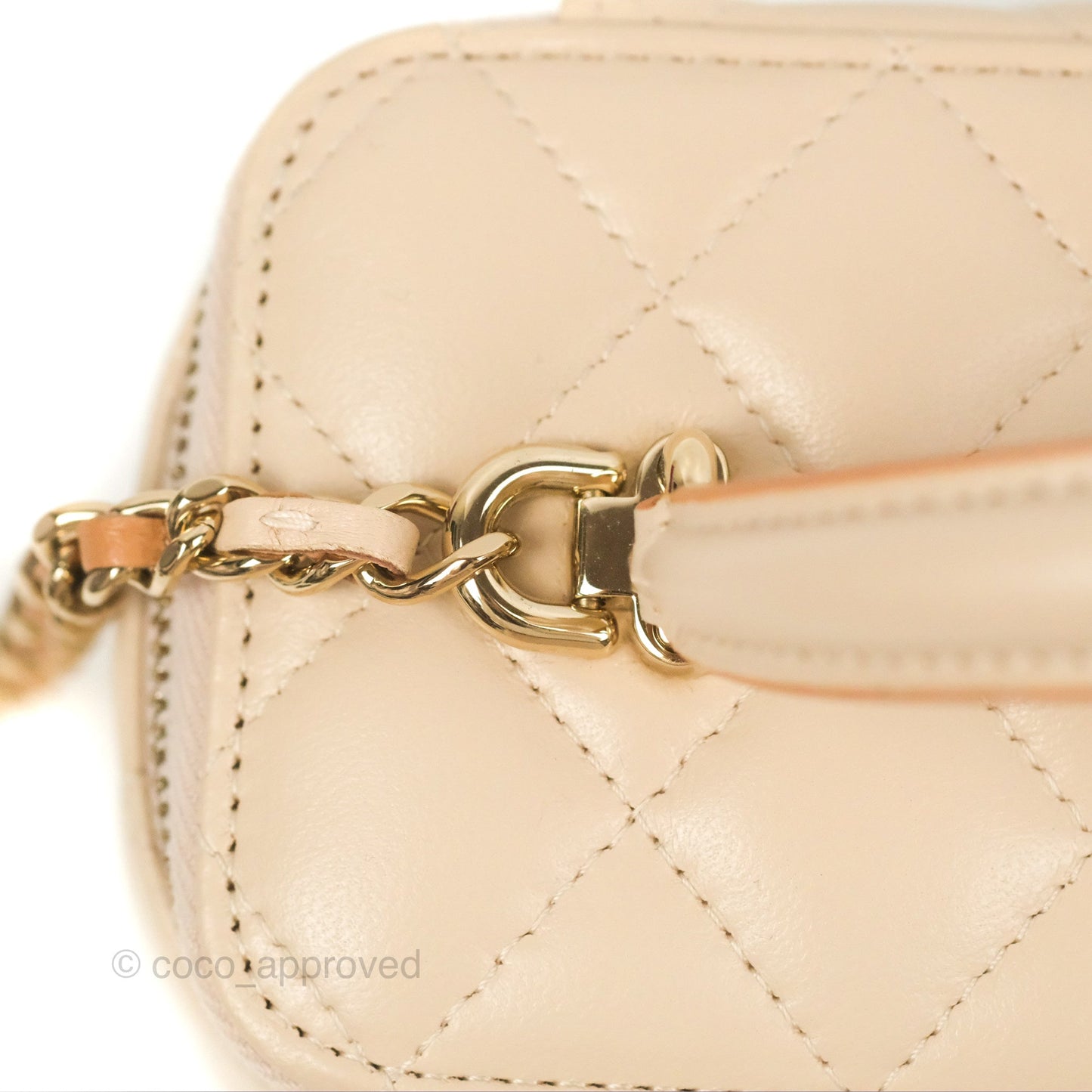 Chanel Vanity Rectangular Top Handle Ecru/Beige Lambskin Gold Hardware 23P