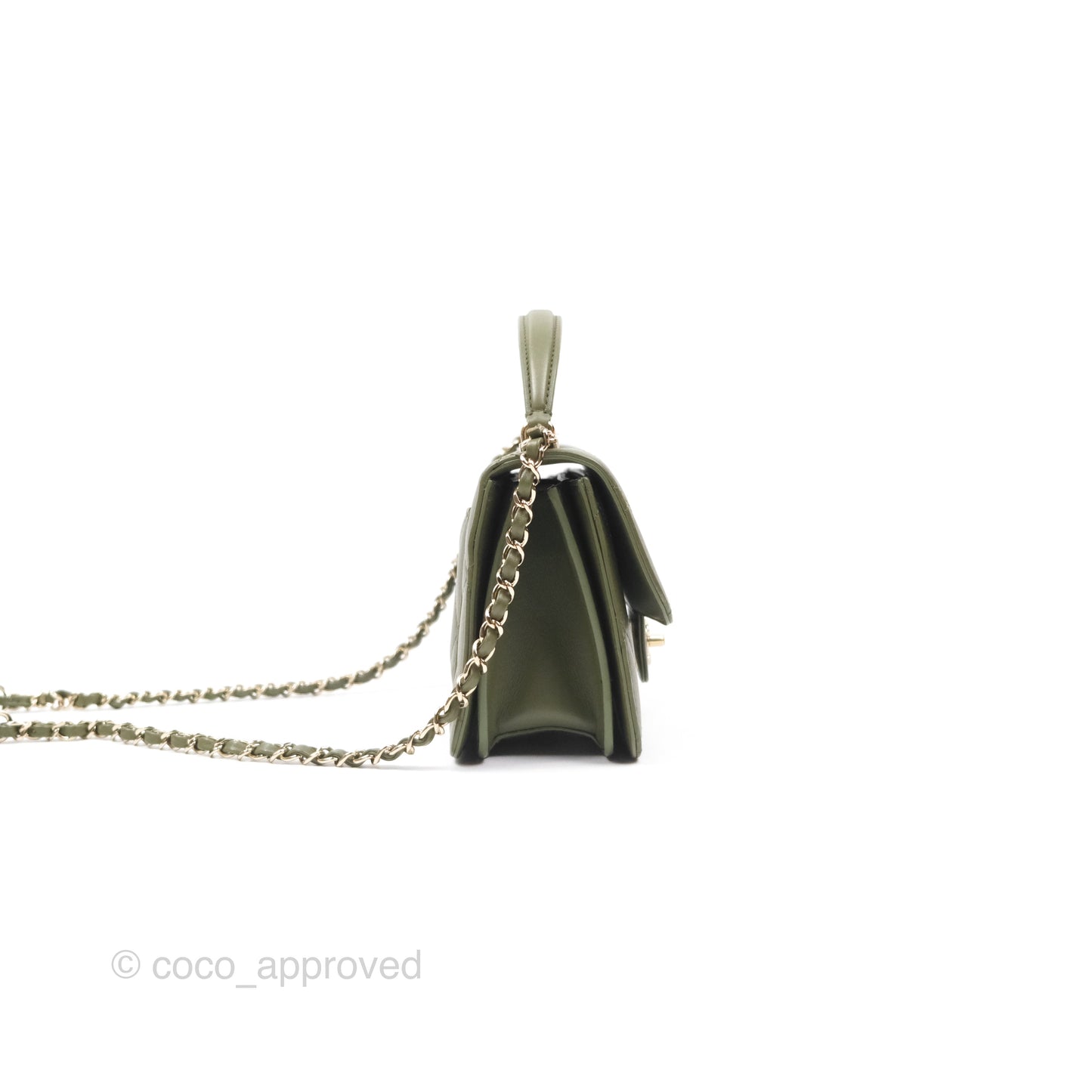 Chanel Small Coco Lady Quilted Flap Bag With Top Handle Olive Green Calfskin Gold Hardware