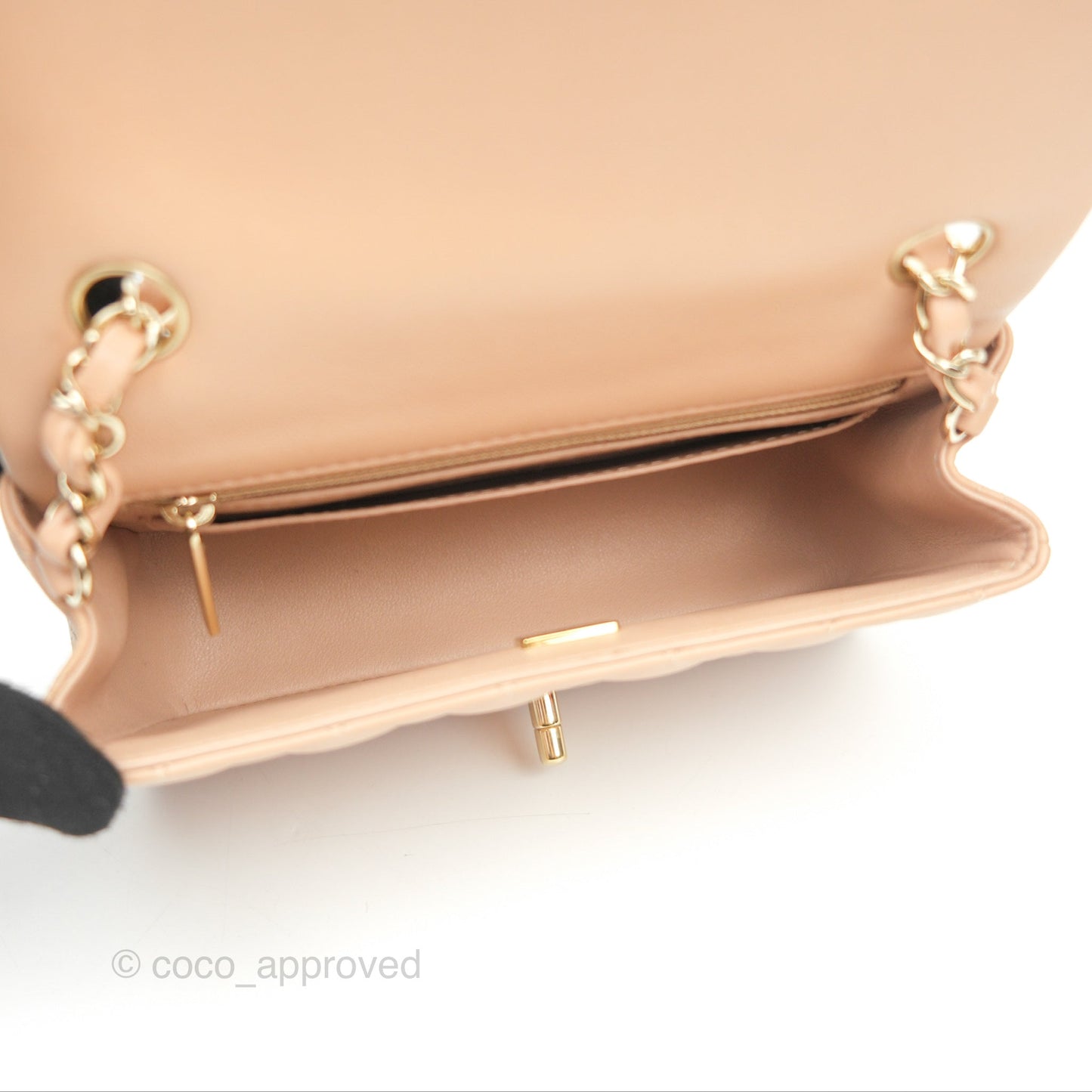 Chanel Quilted Mini Rectangular Beige Lambskin Gold Hardware