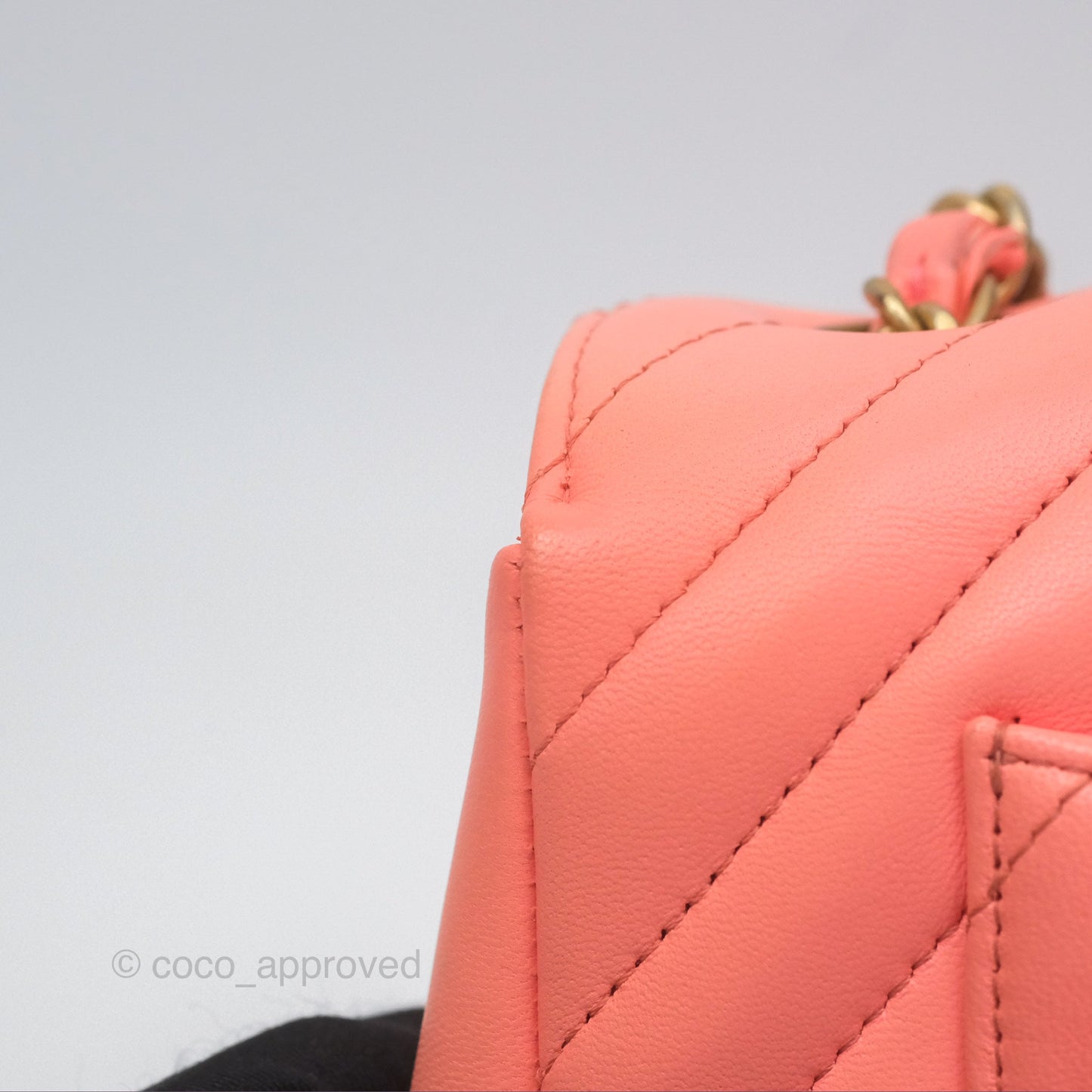 Chanel Chevron Mini Rectangular Flap Peach Pink Lambskin Aged Gold Hardware