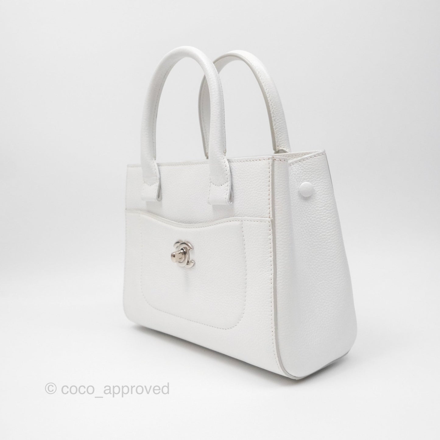 Chanel Mini Neo Executive Shopper Tote White Grained Calfskin Silver Hardware