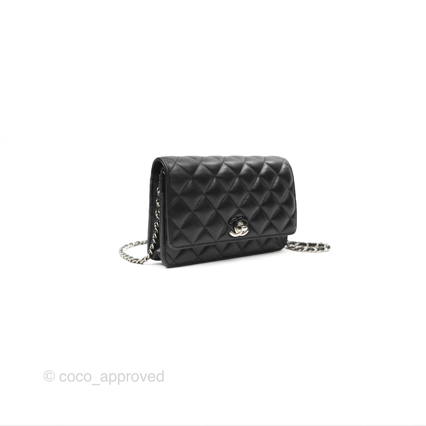 Chanel Gradient CC Wallet On Chain WOC Black Lambskin Silver Hardware 23K