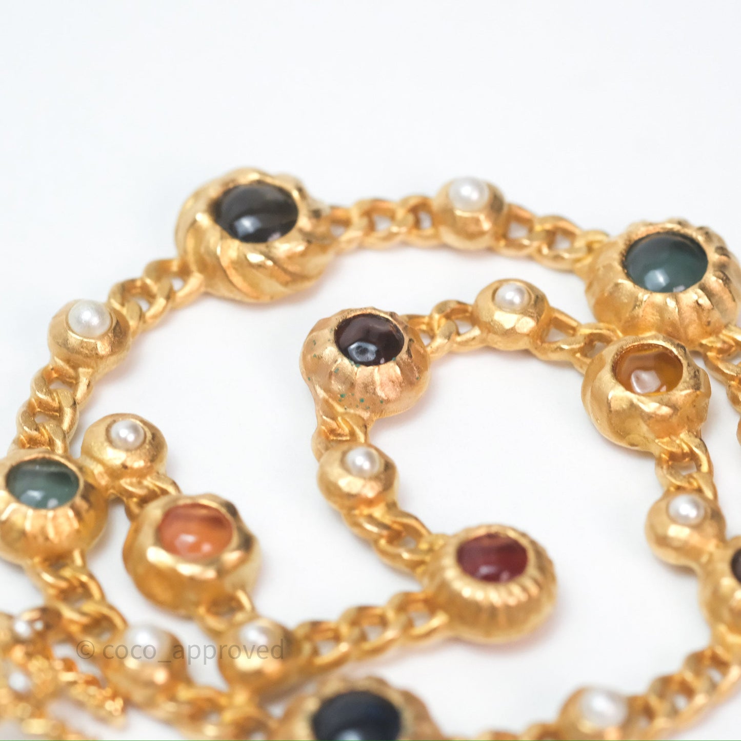 Chanel CC Pearl Stone Circle No.5 Earrings Aged Gold Tone 18K