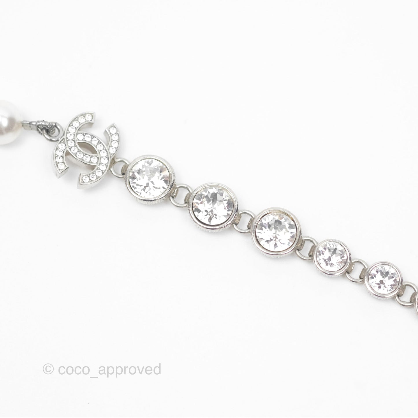 Chanel Crystal Pearl CC Necklace Choker Silver Tone 23S