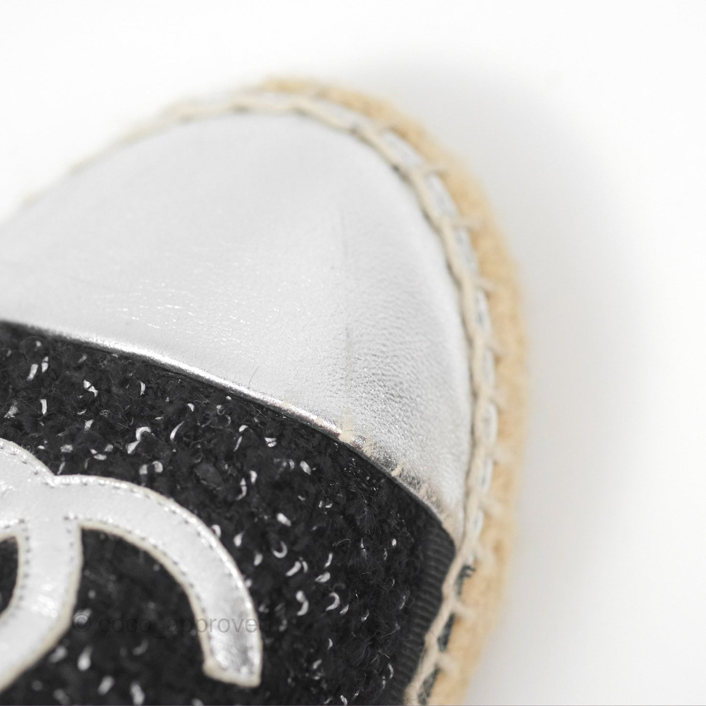 Chanel Espadrille Black Silver Tweed Size 37