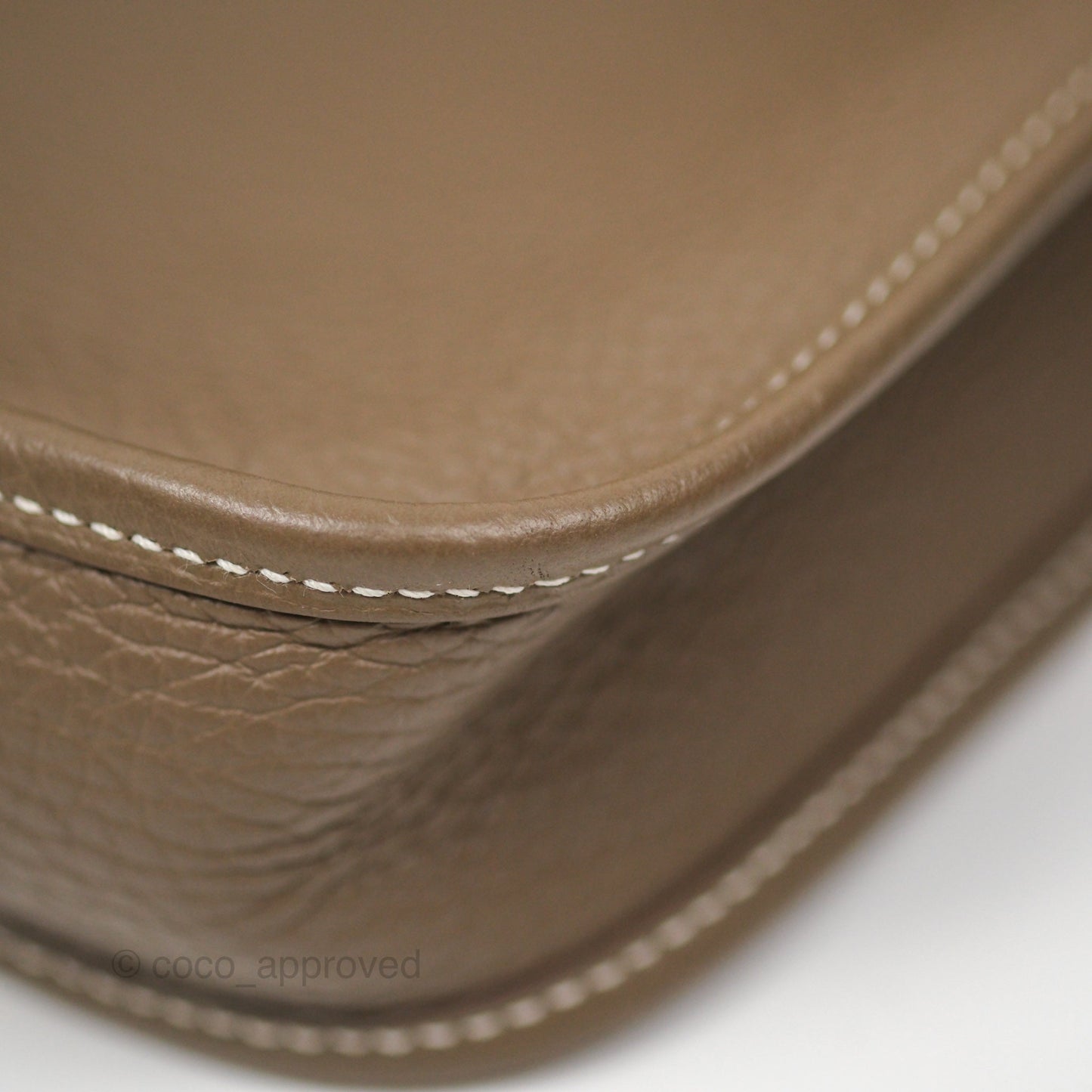 Hermès Mini Evelyne 16 Etoupe 18 Clemence Palladium Hardware with Bleu Indigo Strap