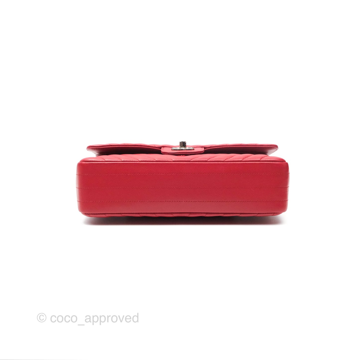 Chanel Medium Classic Flap Chevron Red Caviar Silver Hardware