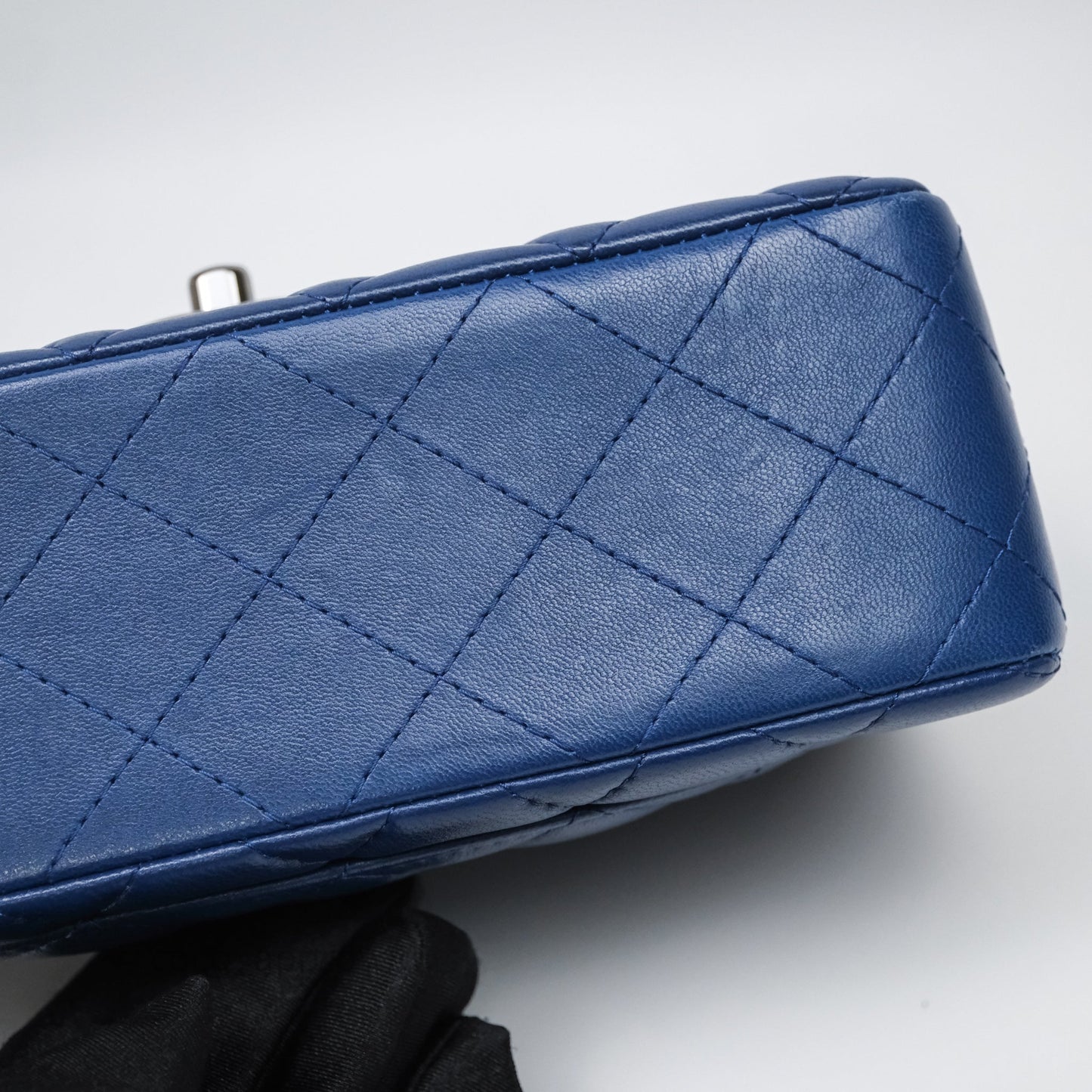 Chanel Mini Rectangular Flap Quilted Navy Lambskin Silver Hardware
