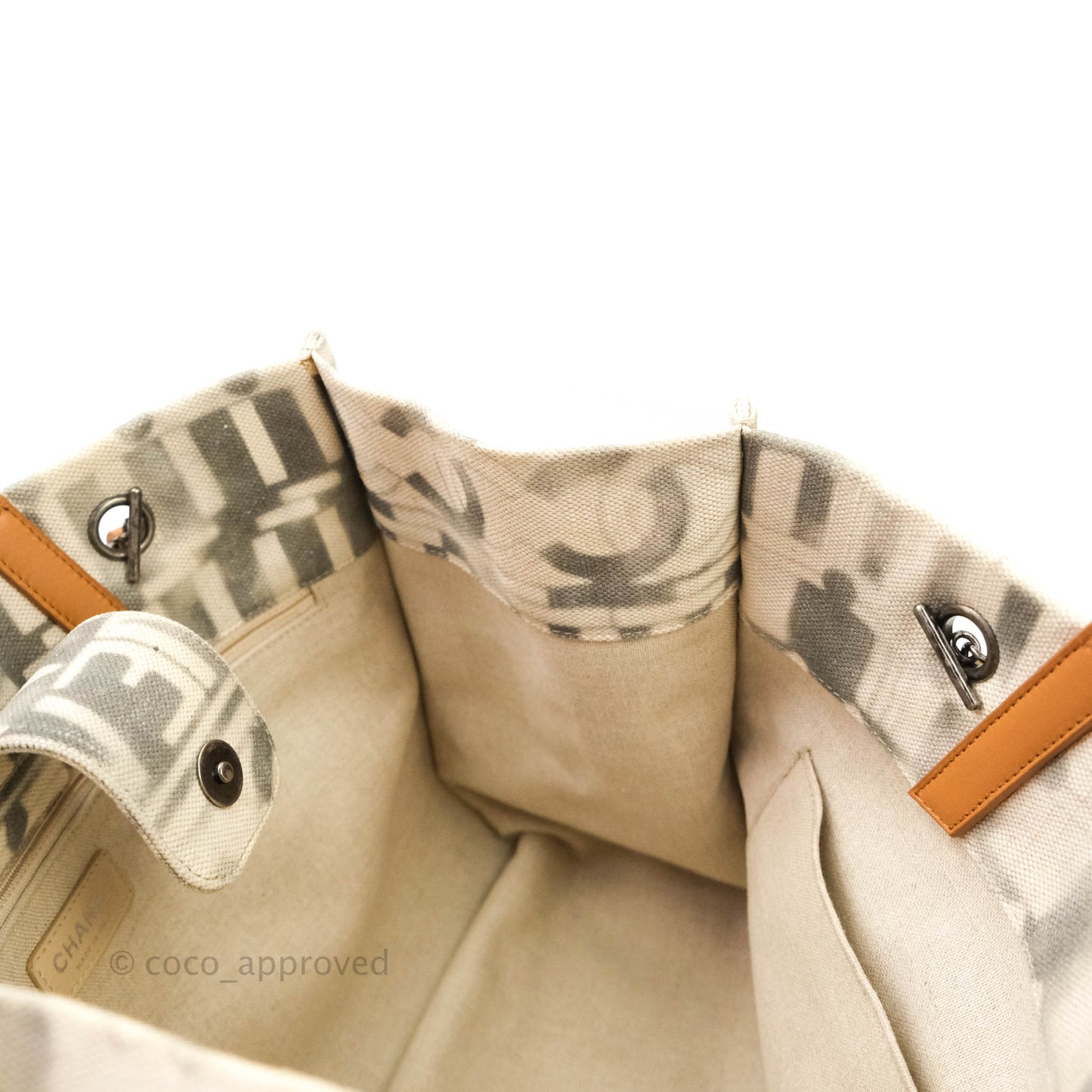 Chanel Print Fabric Tote Ruthenium Hardware