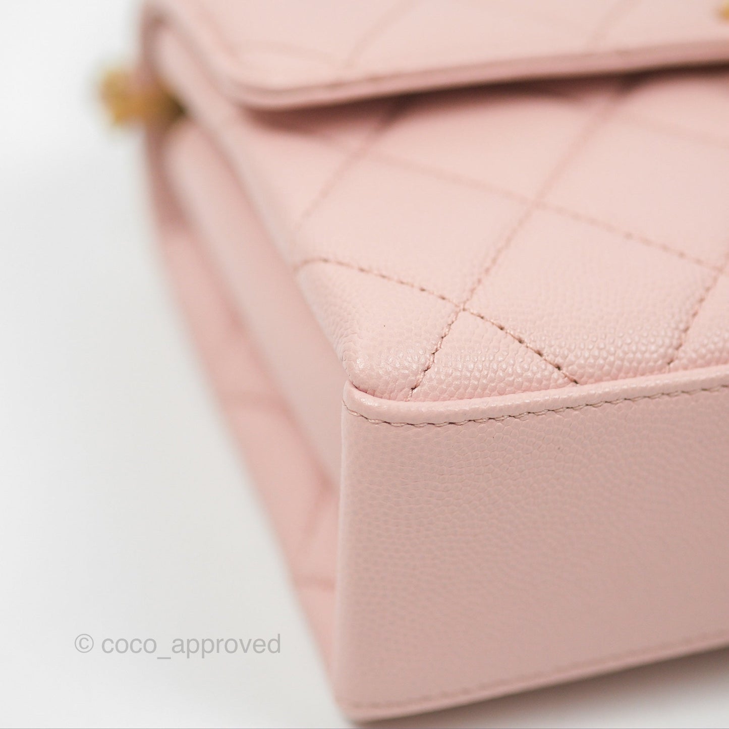 Chanel Carry Me Top Handle Flap Bag Pink Caviar Aged Gold Hardware 23S