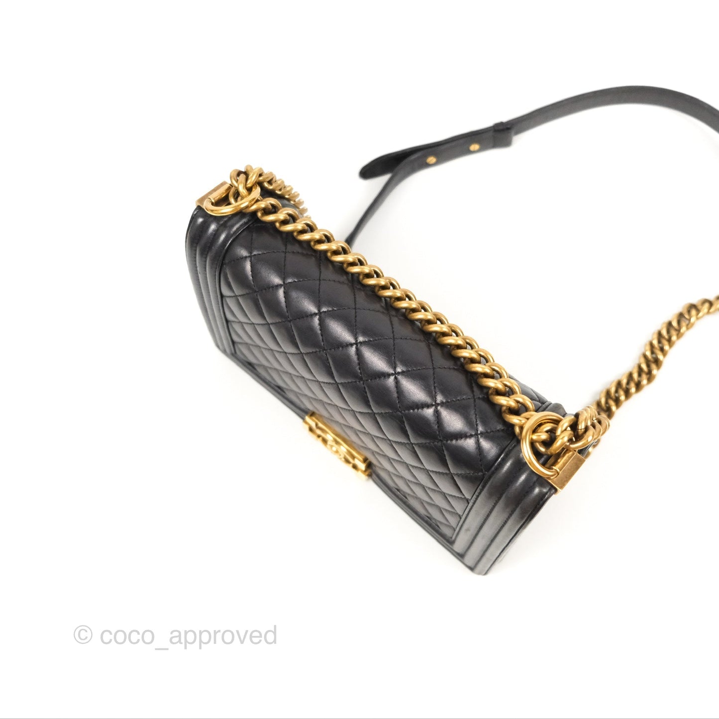 Chanel Quilted Medium Boy Black Lambskin Aged Gold Hardware