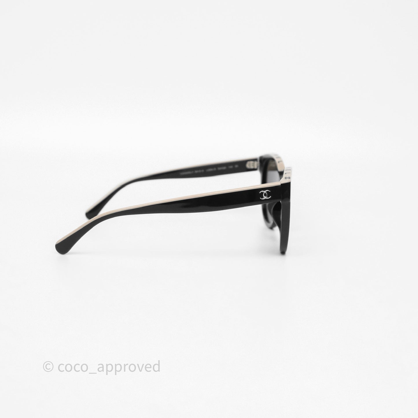 Chanel Logo Butterfly Sunglasses Black Beige Acetate