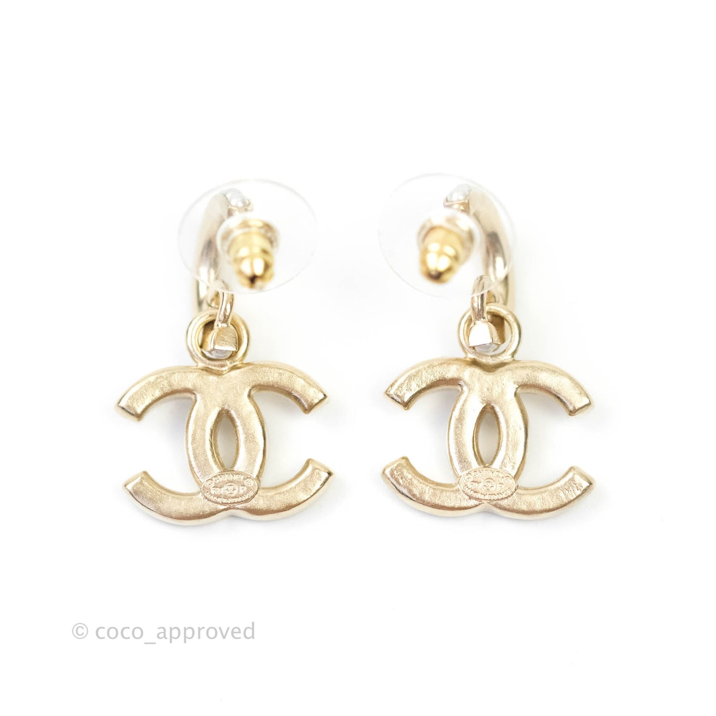 Chanel CC Pearl Hoop Earrings Gold Tone 21P