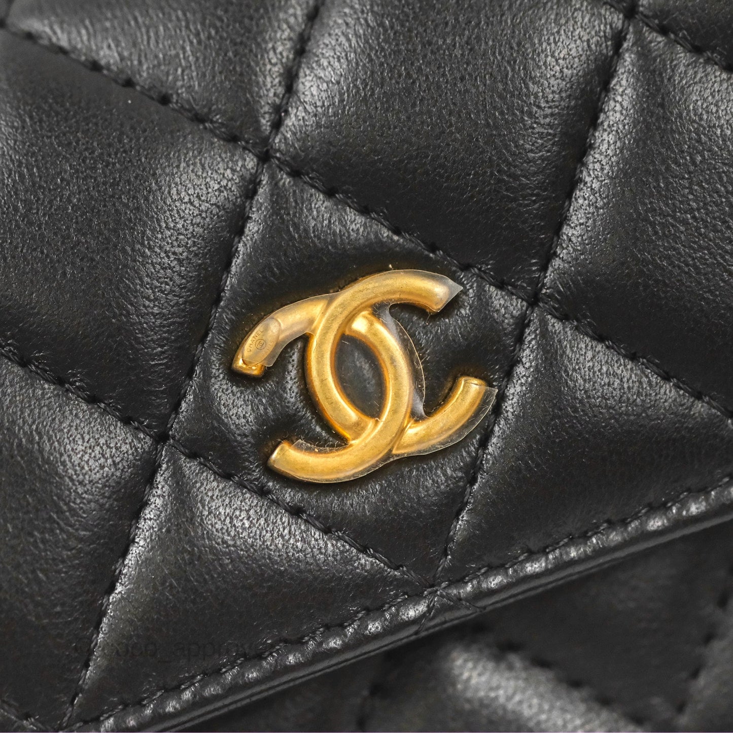 Chanel Pearl Crush Mini Clutch With Chain Black Lambskin Aged Gold Hardware