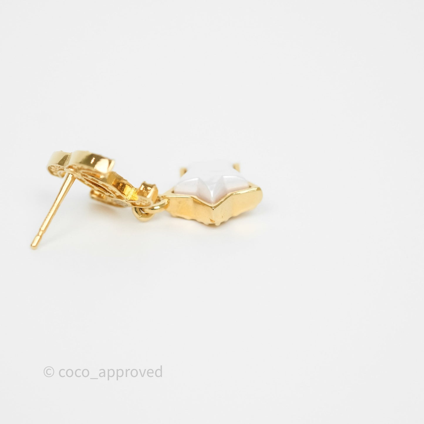 Chanel Crystal CC Star Drop Earrings Gold Tone 24C