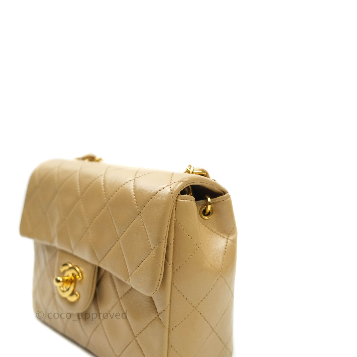 Chanel Mini Square Beige Lambskin 24K Gold Hardware