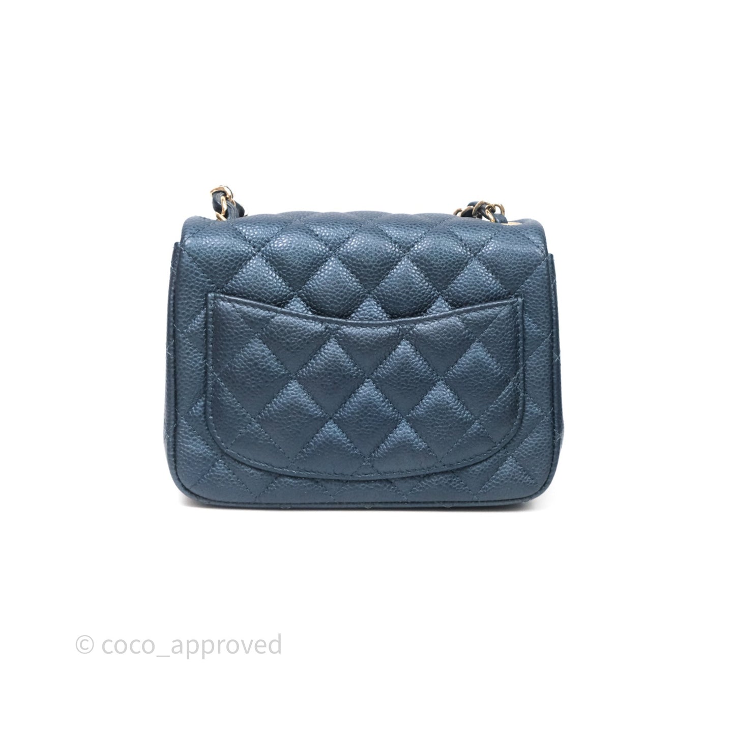 Chanel Quilted Mini Square Iridescent Navy Caviar Gold Hardware