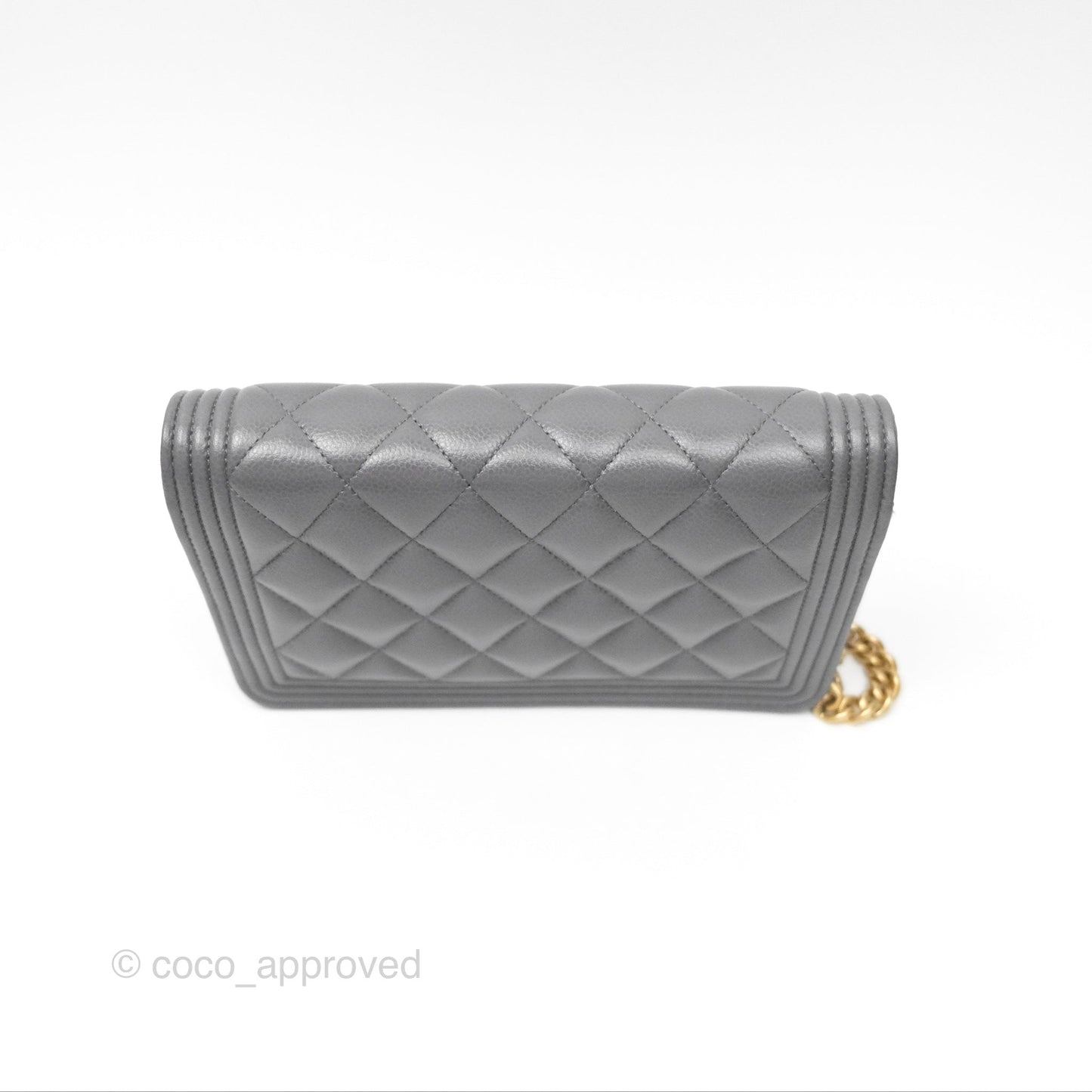Chanel Quilted Boy Wallet on Chain WOC Grey Caviar Aged Gold Hardware