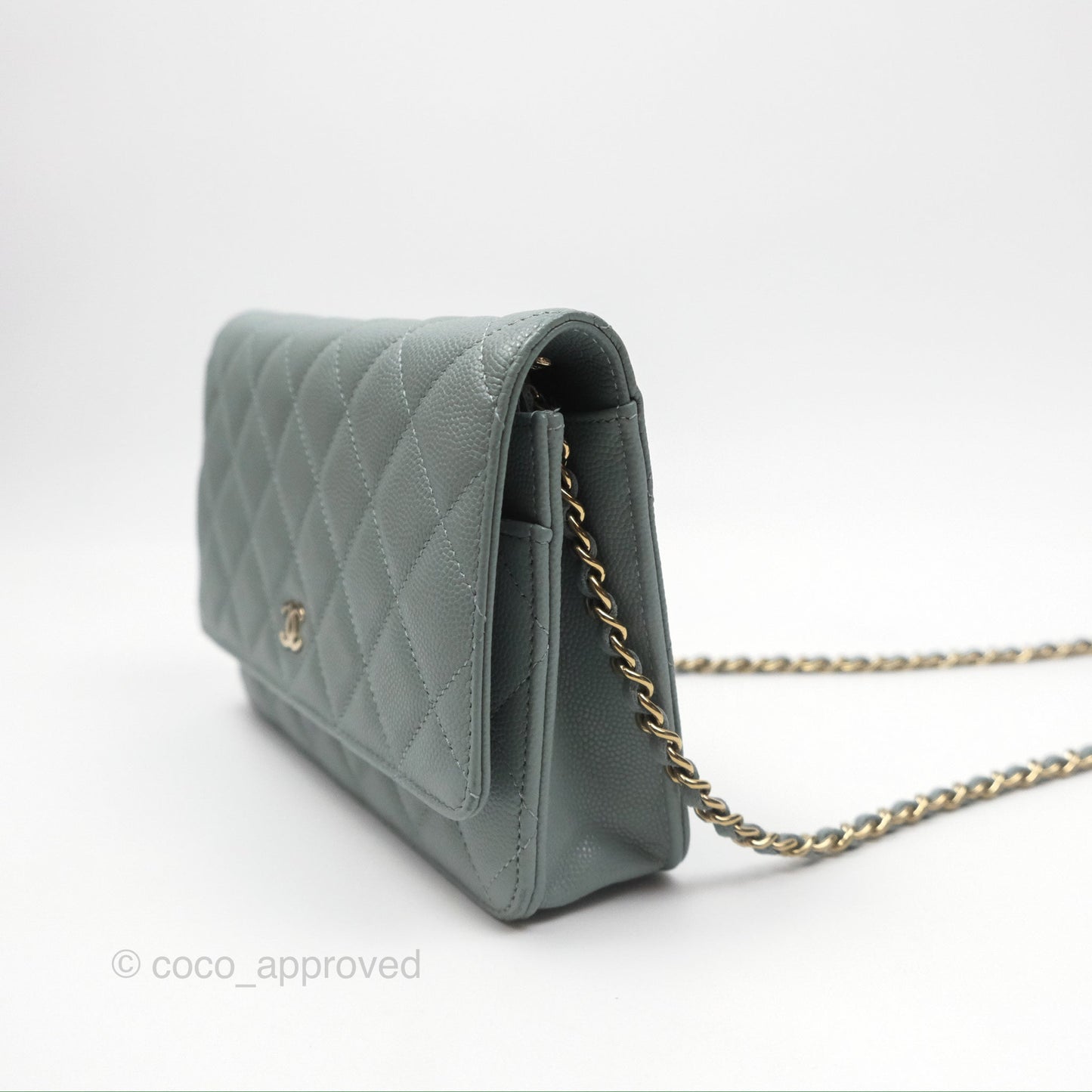 Chanel Quilted Classic Wallet on Chain WOC Green Caviar Silver Hardware