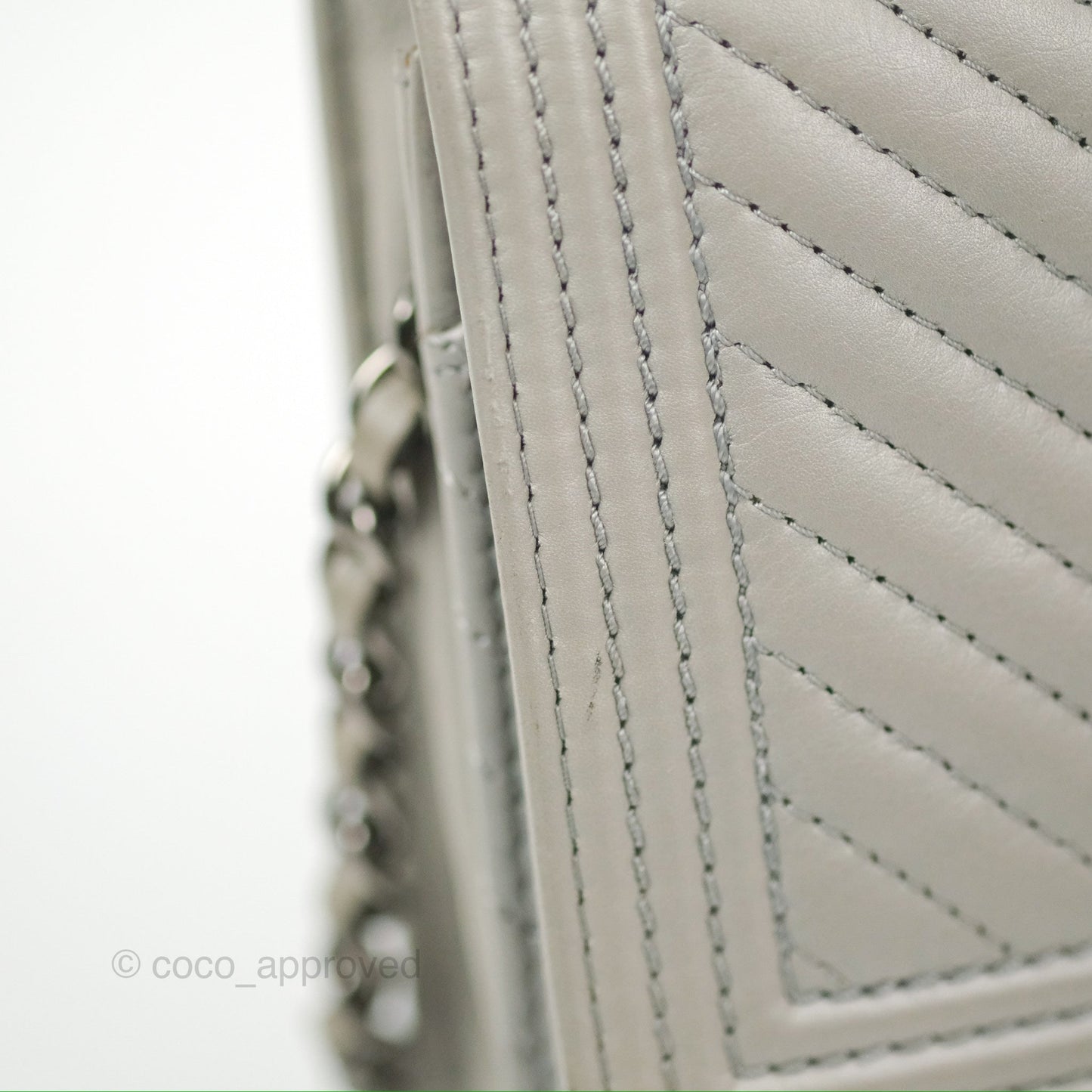 Chanel Chevron Boy Wallet on Chain WOC Grey Lambskin Gun Metal