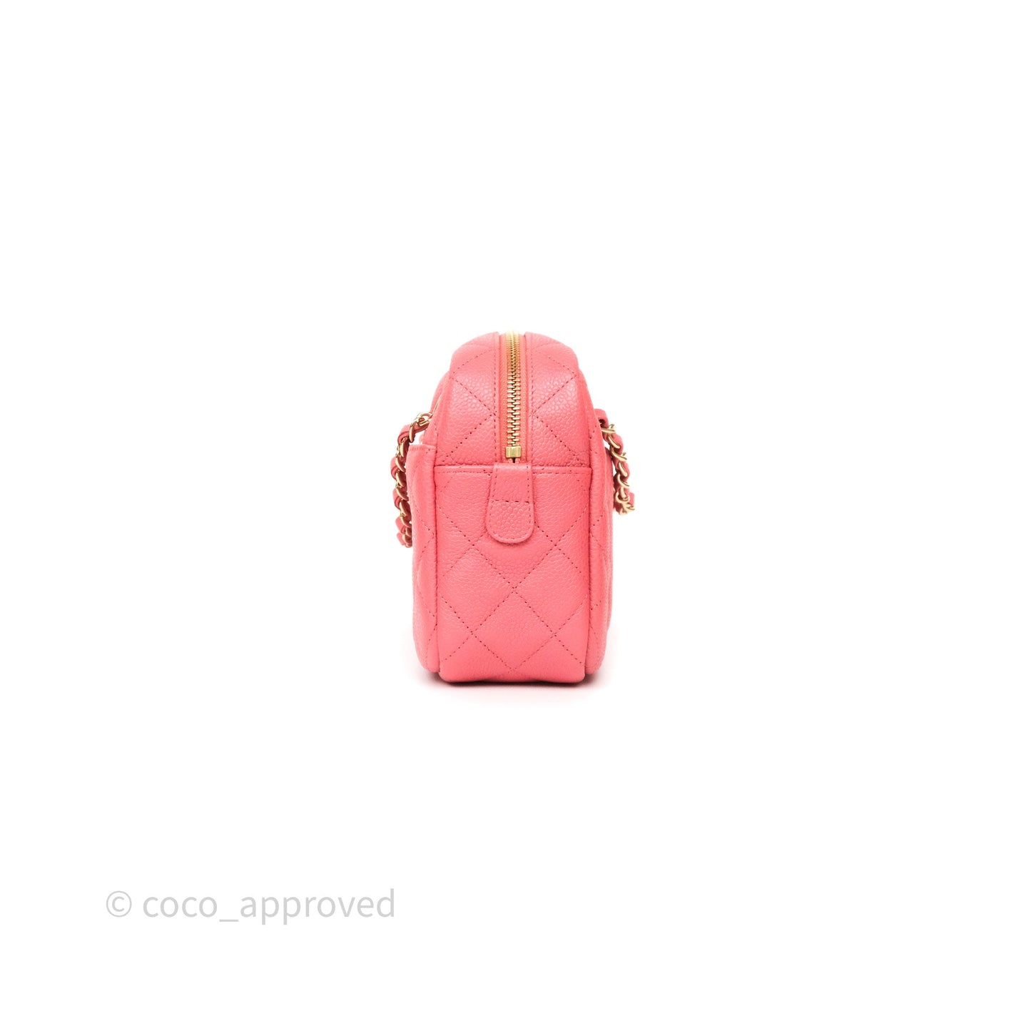 Chanel Camera Case Quilted Pink Shiny Caviar Gold Hardware