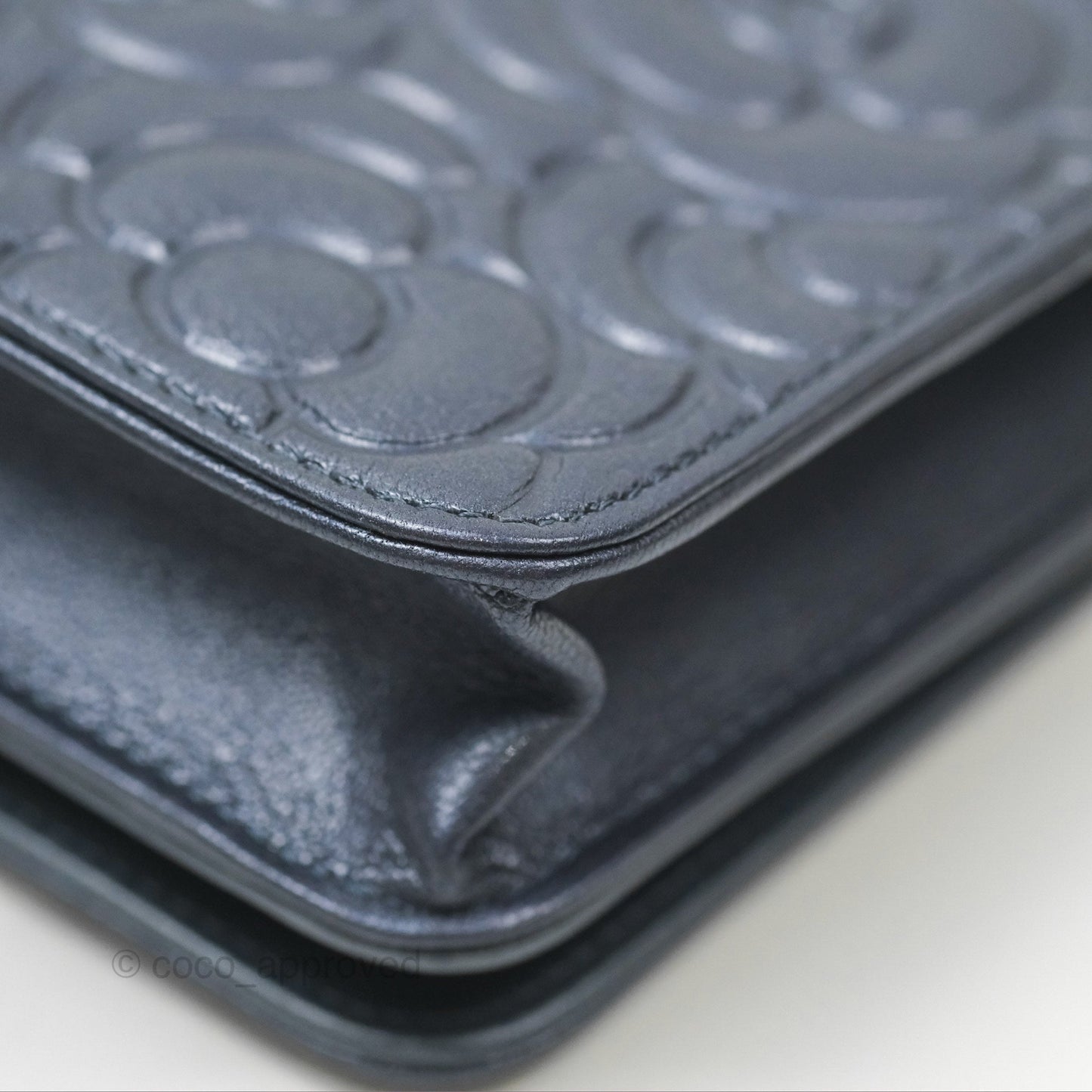 Chanel Camellia Wallet on Chain WOC Iridescent Navy Calfskin Silver Hardware
