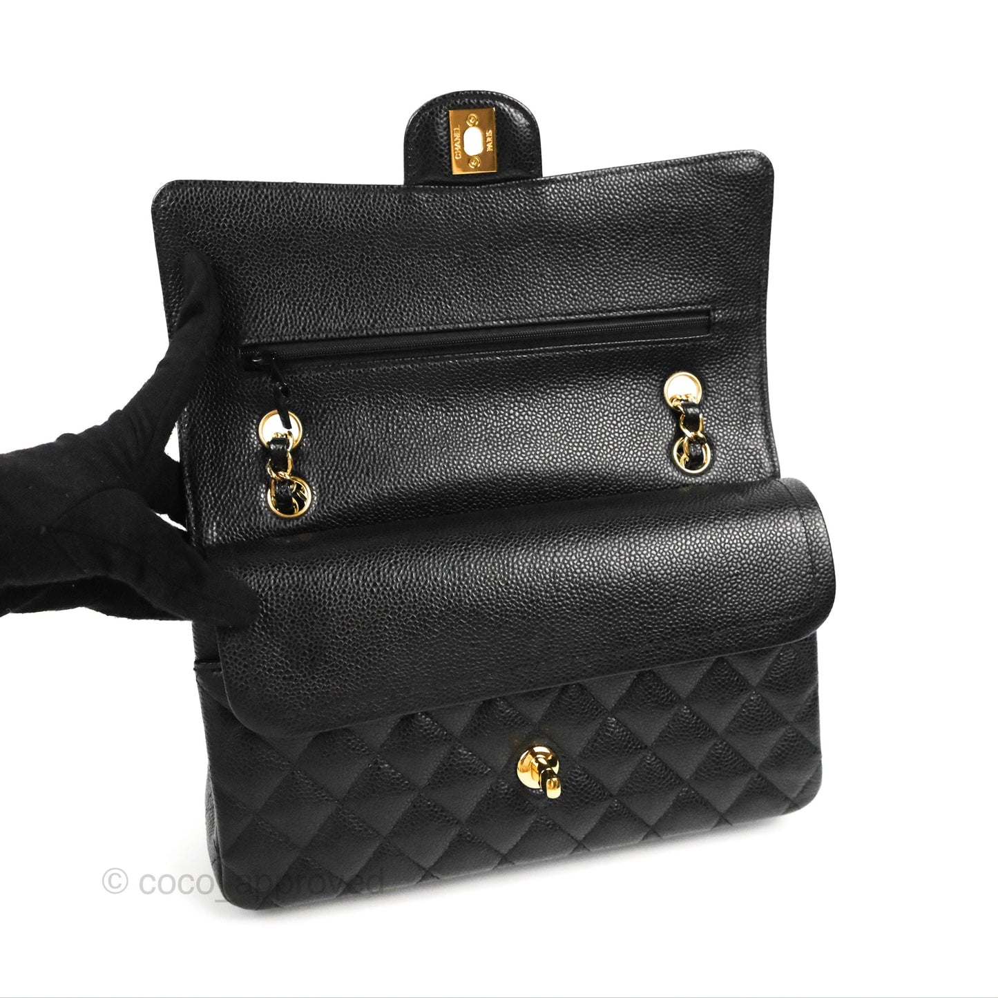 Chanel Classic M/L Medium Flap Quilted Black Caviar Gold Hardware