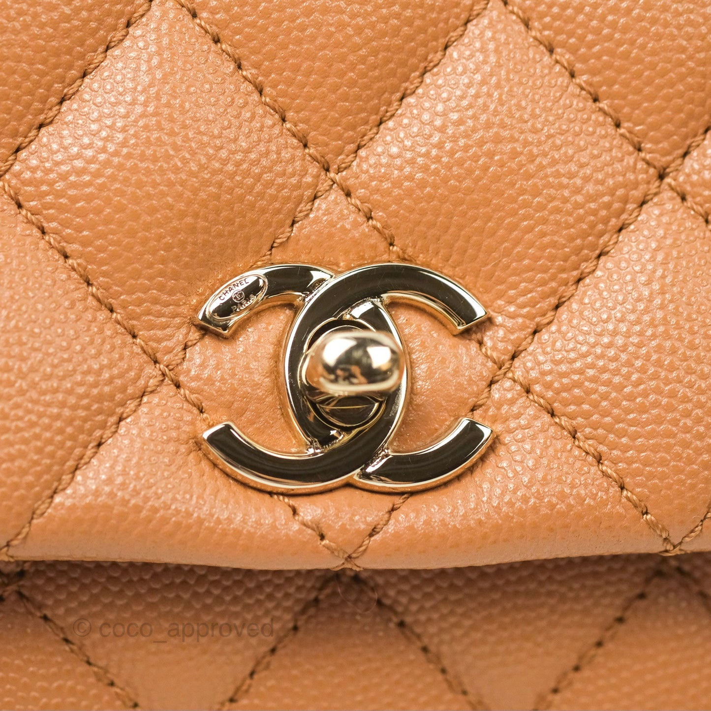 Chanel Mini Coco Handle Dark Beige Caviar Lizard Handle Gold Hardware