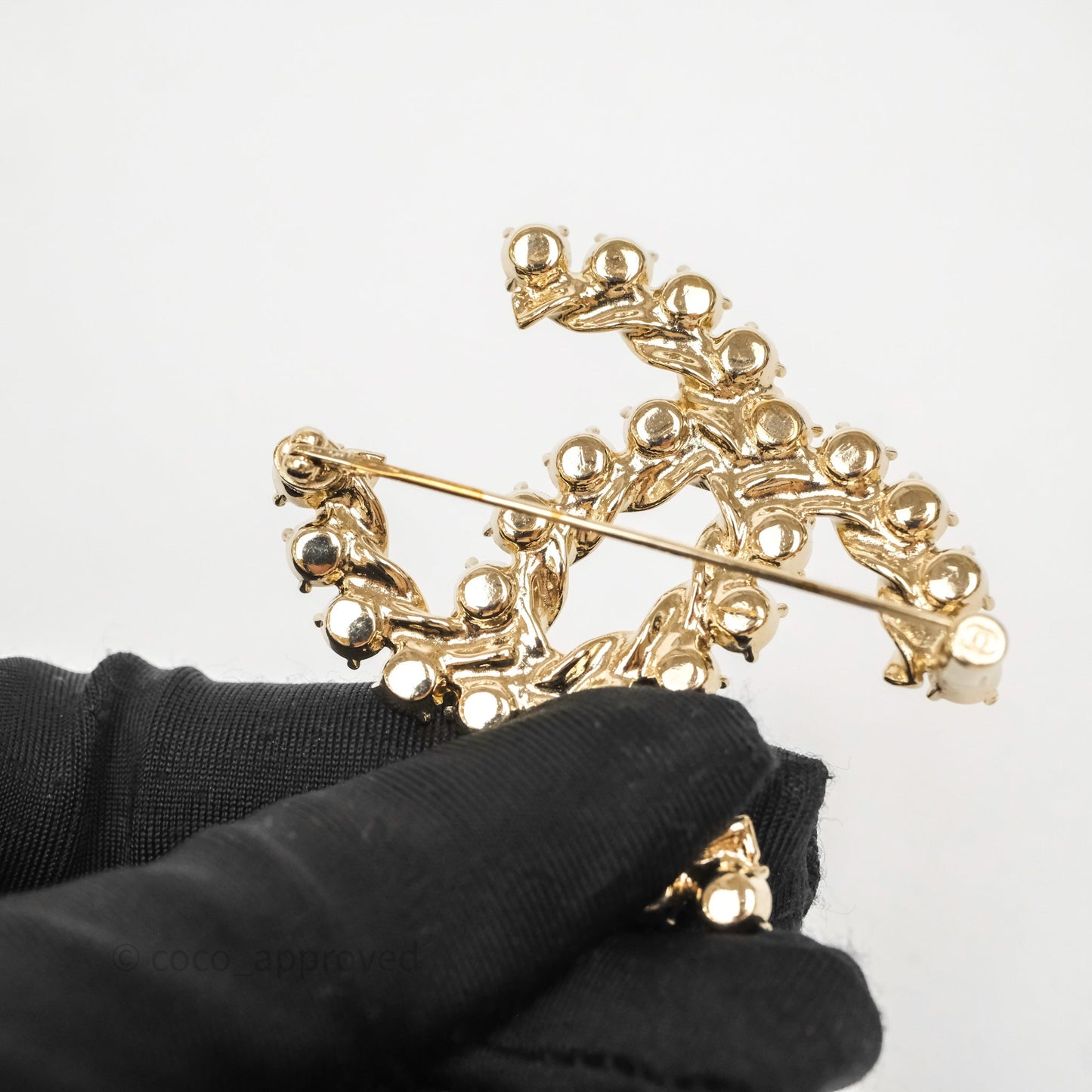 Chanel Crystal CC Brooch Gold Tone 21C