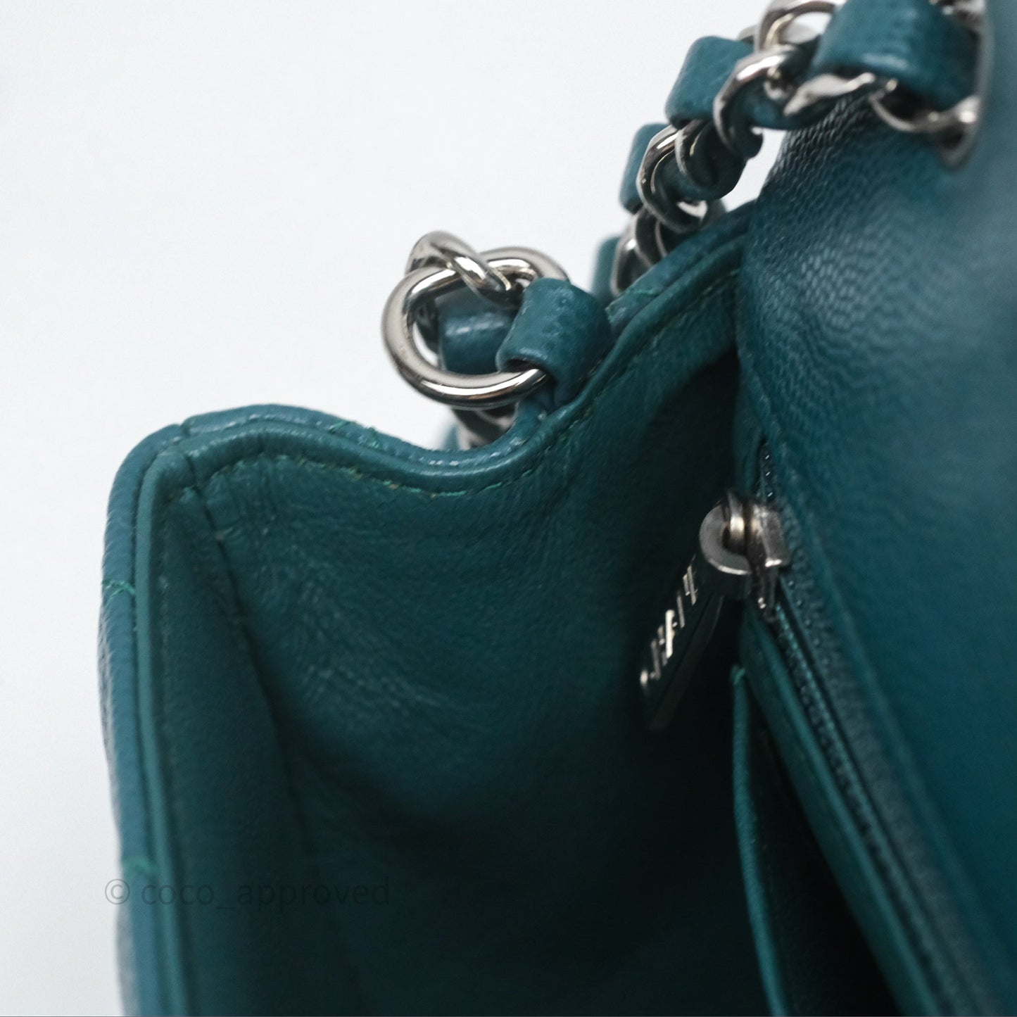 Chanel Quilted Mini Rectangular Green Caviar Silver Hardware