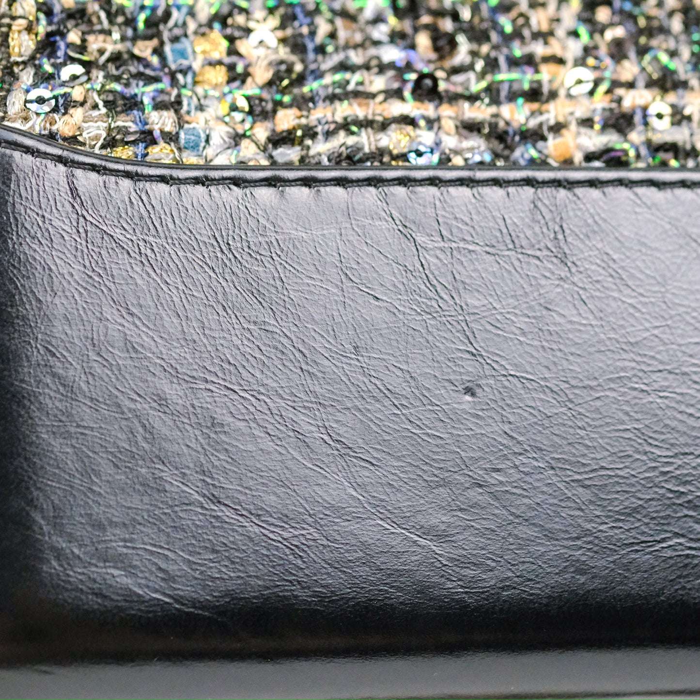 Chanel Large Gabrielle Tweed Green Black Calfskin